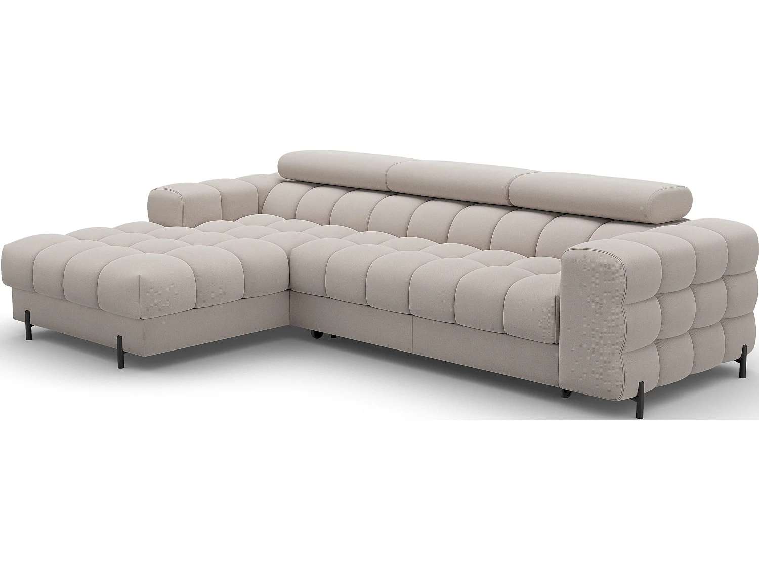 Canapé-lit Premium Moderne en Forme de L FELRO avec Appuie-Têtes Réglables & Rangement - Tissu Beige, Angle Gauche
