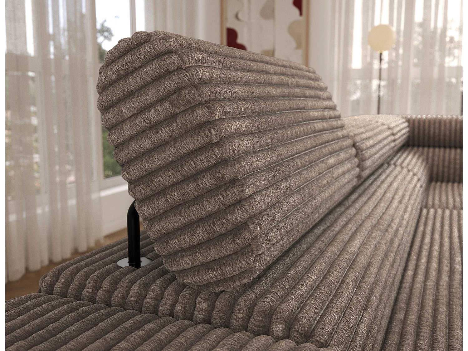 Ecksofa COLESIO L-Form, Schlaffunktion, Bettkasten, verstellbare Kopfstützen, Wellenfederung, Metallfüße, breiter Cordstoff