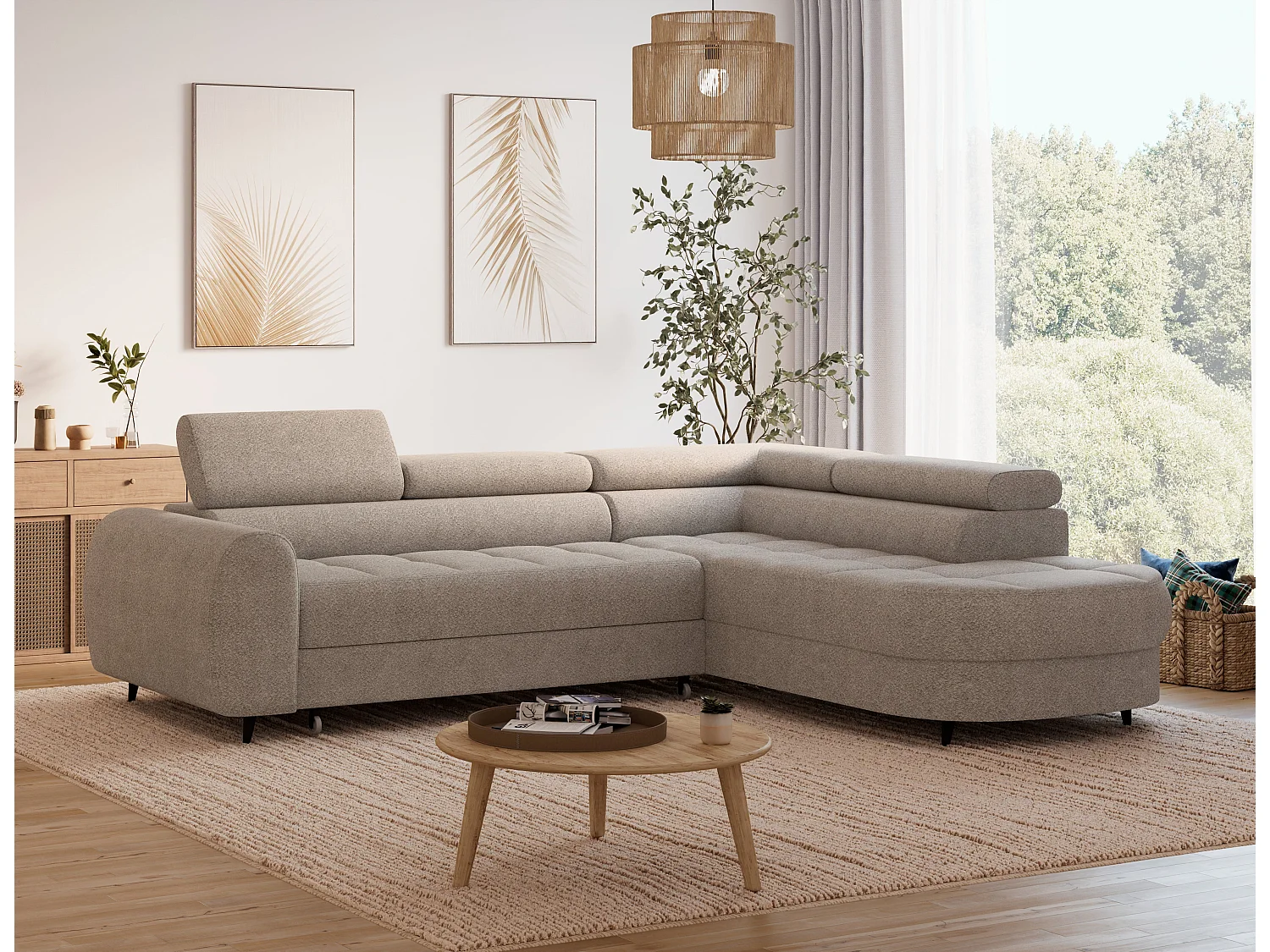Ecksofa Vesteria mit Schlaffunktion und Bettkasten – Modernes Design, verstellbare Kopfstützen und hoher Sitzkomfort
