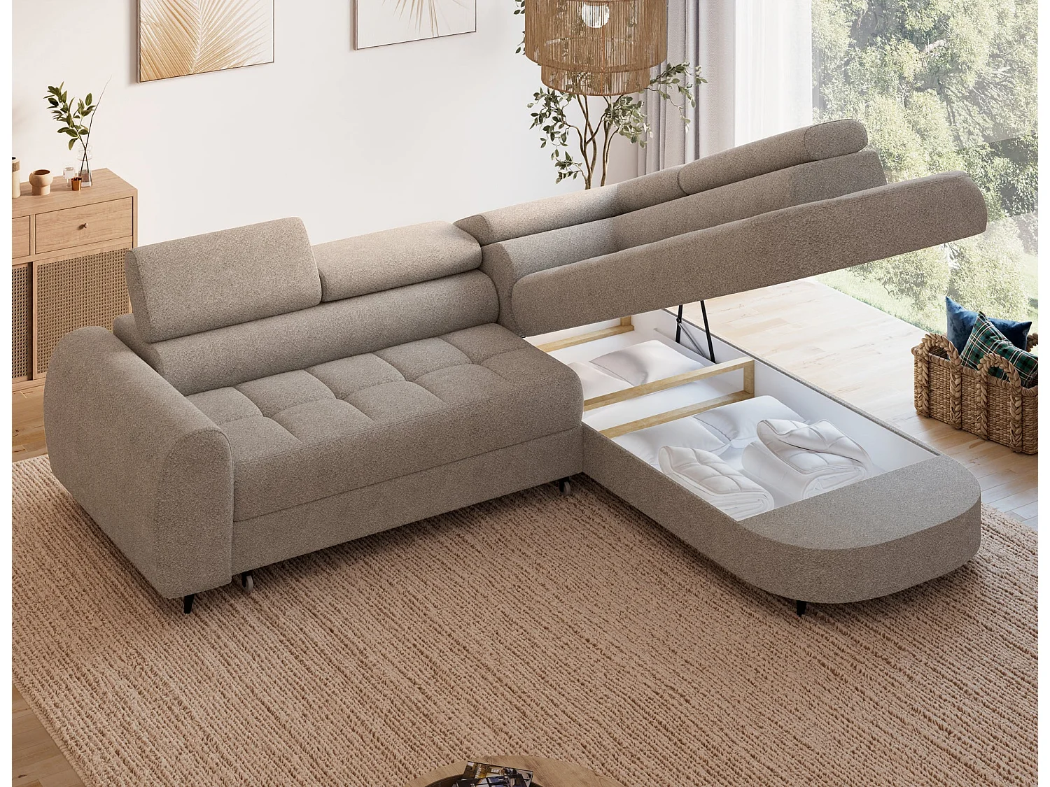 Ecksofa Vesteria mit Schlaffunktion und Bettkasten – Modernes Design, verstellbare Kopfstützen und hoher Sitzkomfort