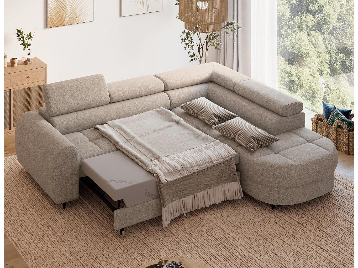 Ecksofa Vesteria mit Schlaffunktion und Bettkasten – Modernes Design, verstellbare Kopfstützen und hoher Sitzkomfort