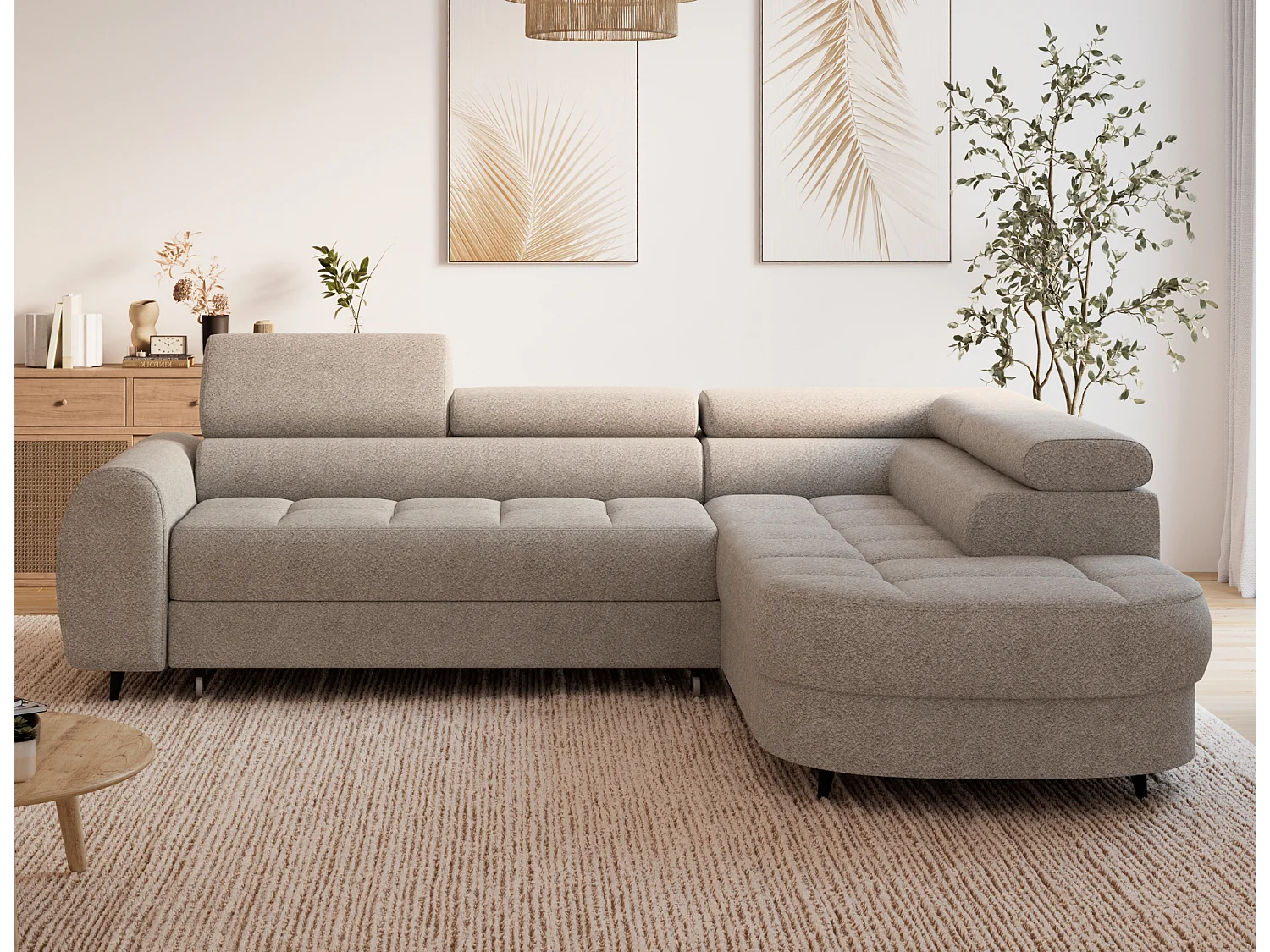 Ecksofa Vesteria mit Schlaffunktion und Bettkasten – Modernes Design, verstellbare Kopfstützen und hoher Sitzkomfort