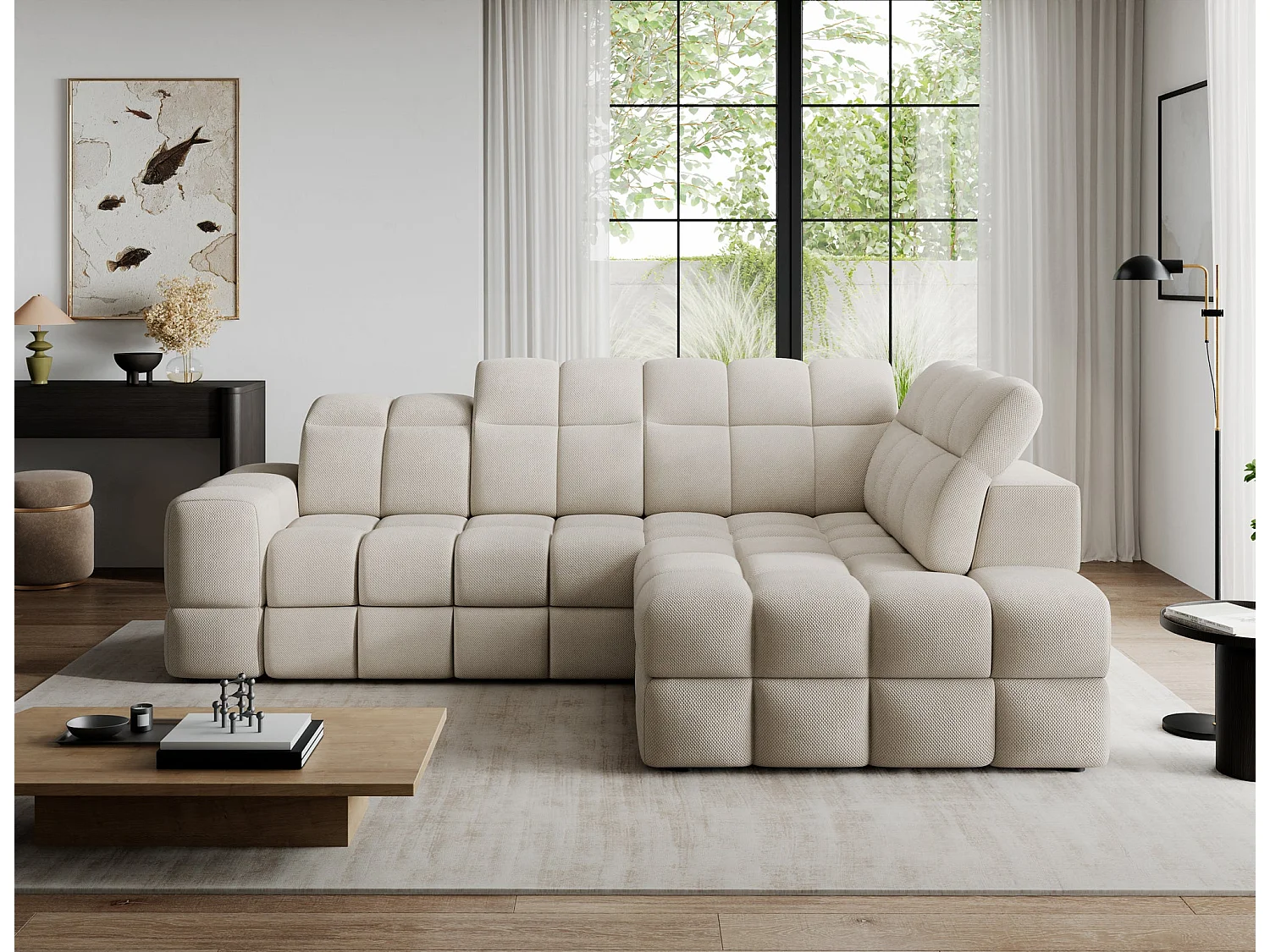 Ecksofa Bronon mit Schlaffunktion und Bettkasten – Modernes Design, verstellbare Kopfstützen und verschiebbare Rückenlehnen