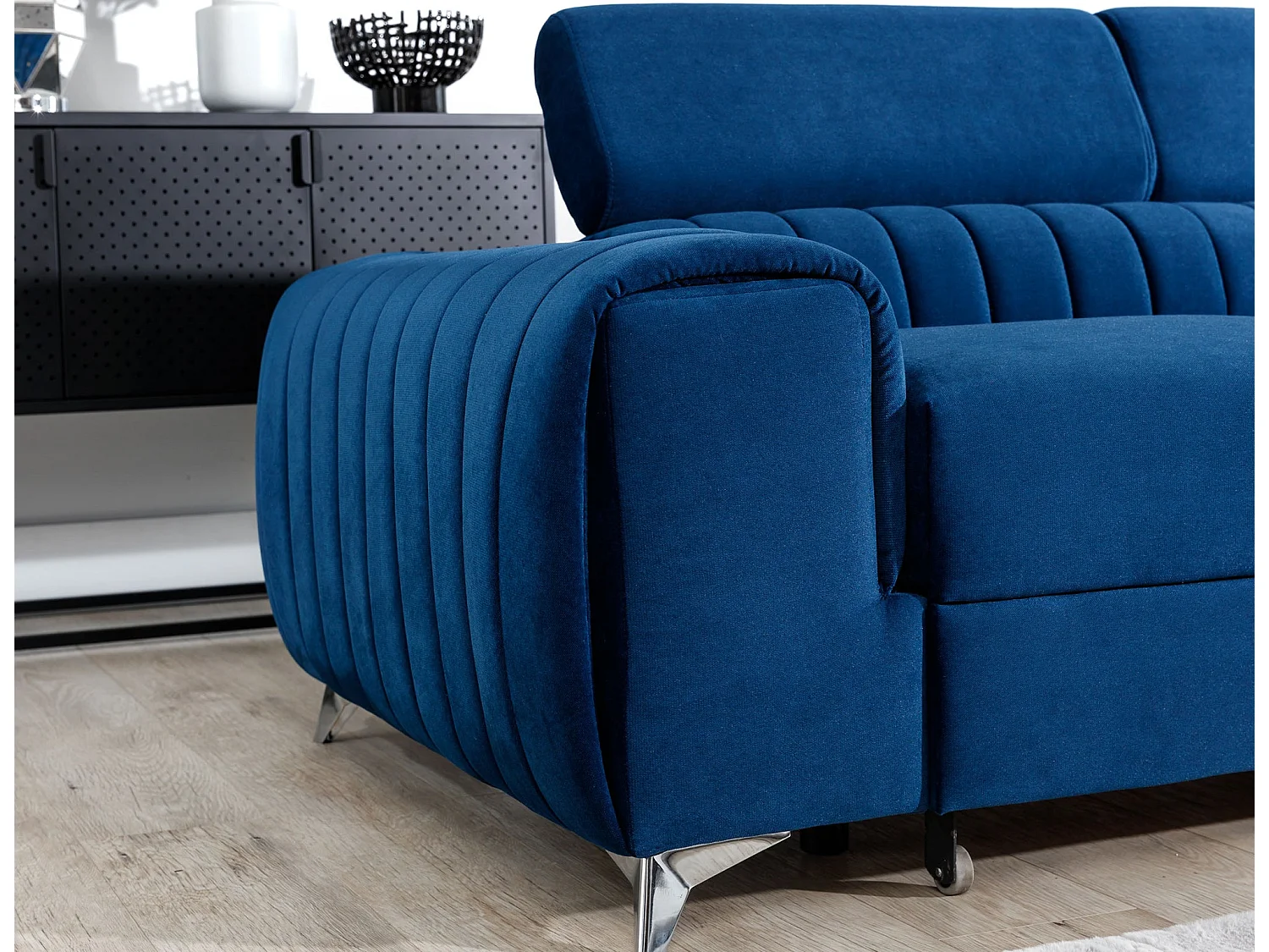 Canapé-Lit Moderne en Forme de L Bleu avec Appuie-Têtes Réglables & Rangement - Laurence 278 x 205 cm