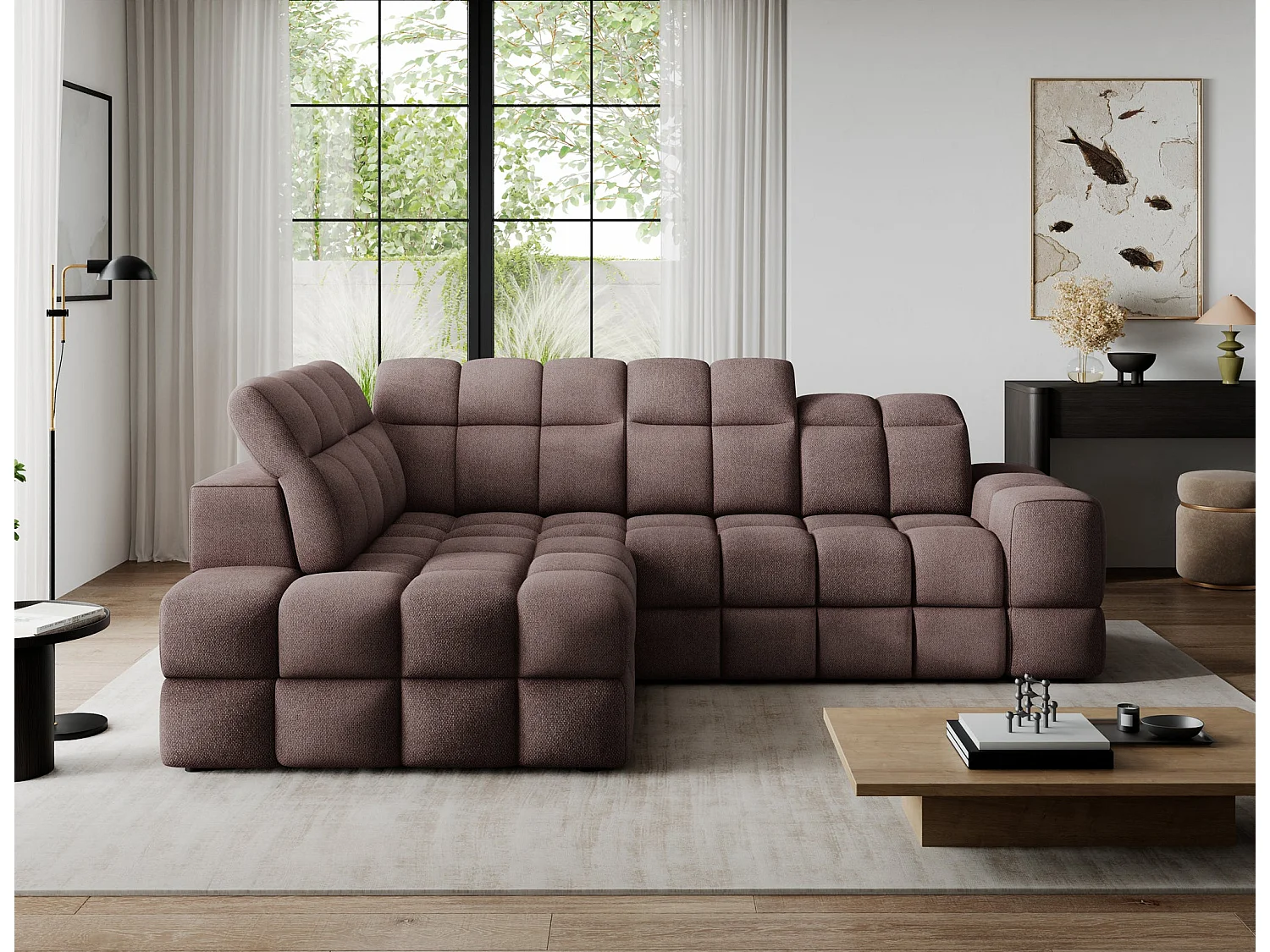Ecksofa Bronon mit Schlaffunktion und Bettkasten – Modernes Design, verstellbare Kopfstützen und verschiebbare Rückenlehnen