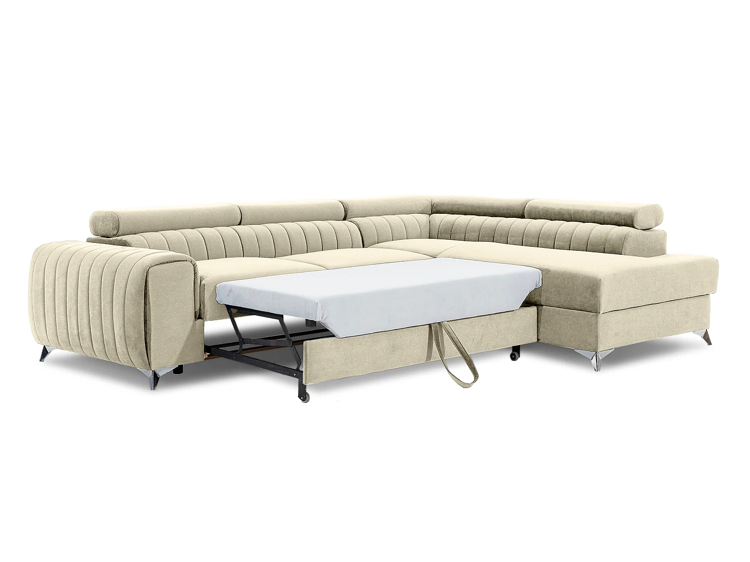 Divano Letto Moderno a Forma di L Laurence con Poggiatesta Regolabili e Contenitore - 278 x 205 cm