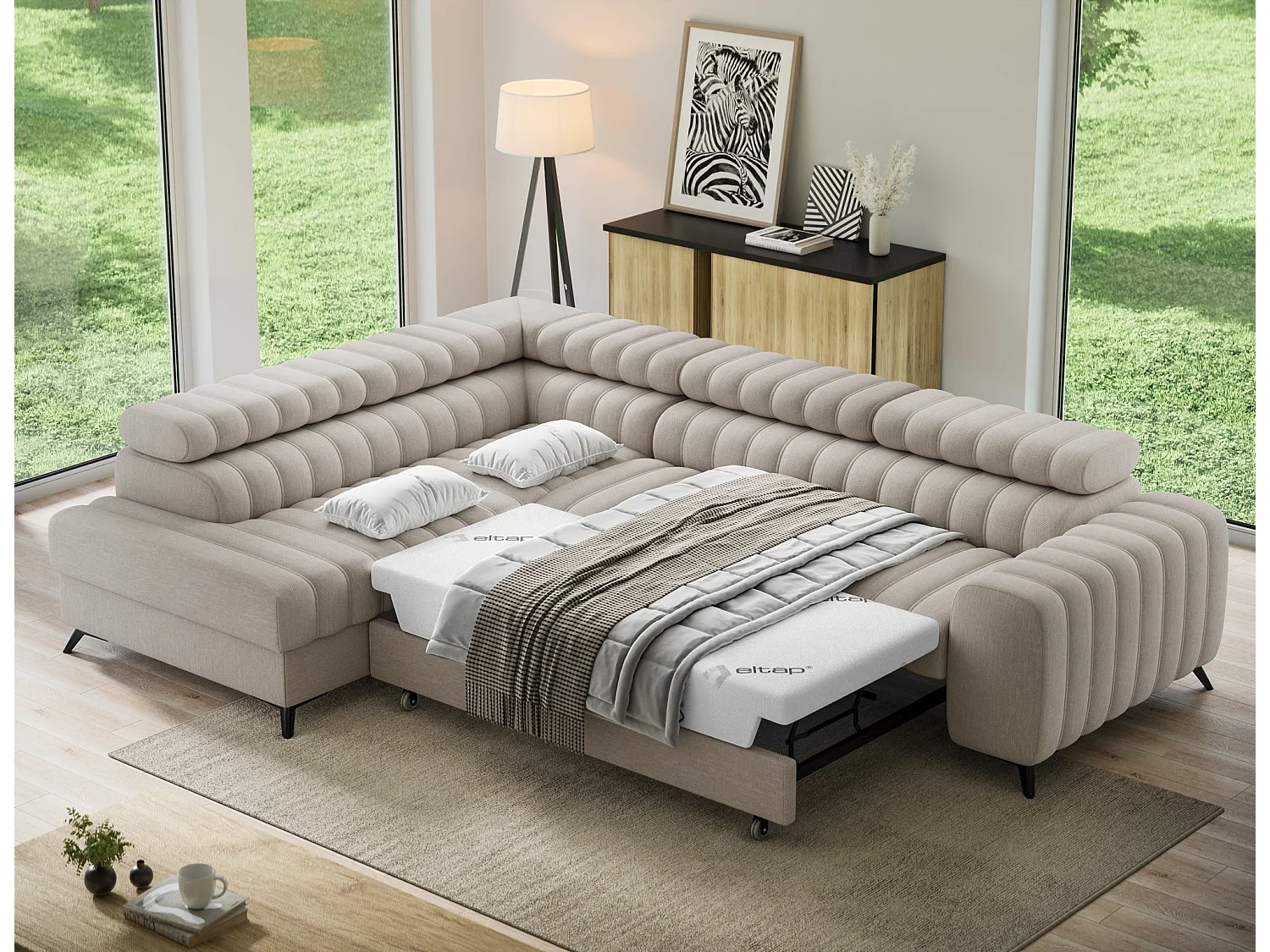 Kanedo Moderne Design Slaapbank met Verstelbare Hoofdsteunen en Opbergbox - Elegant en Functioneel Hoekbank