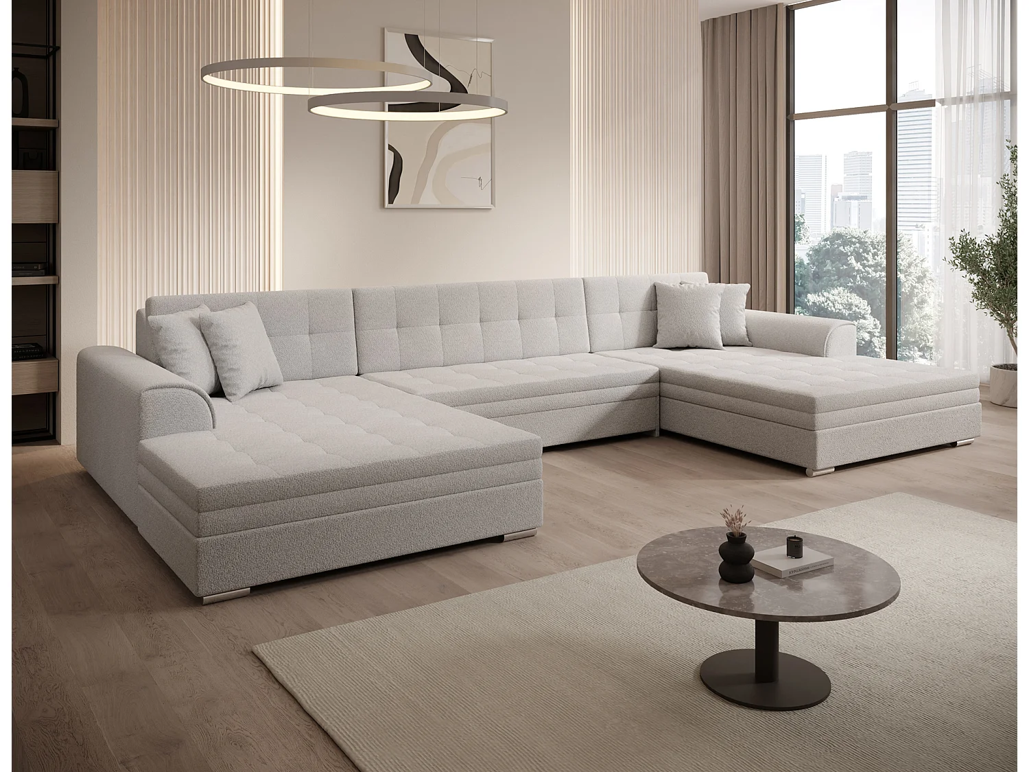 Wohnlandschaft VENTO U-Form – Großzügiges Ecksofa mit Schlaffunktion & Kissen 359 cm