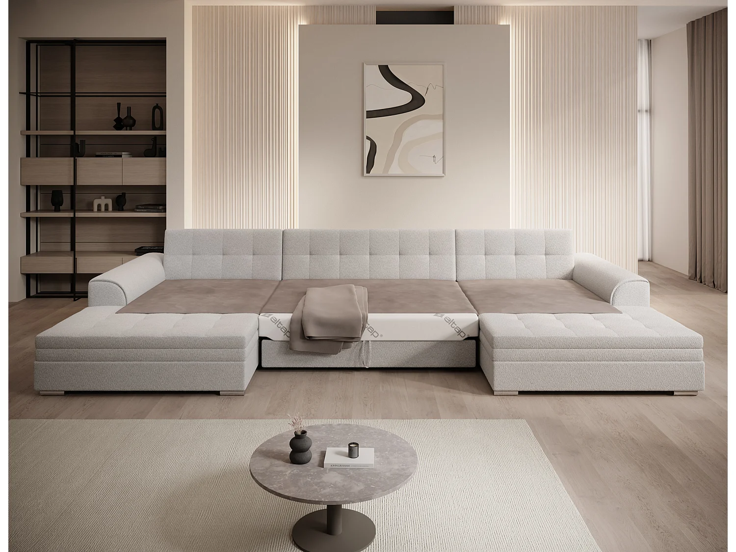 Wohnlandschaft VENTO U-Form – Großzügiges Ecksofa mit Schlaffunktion & Kissen 359 cm
