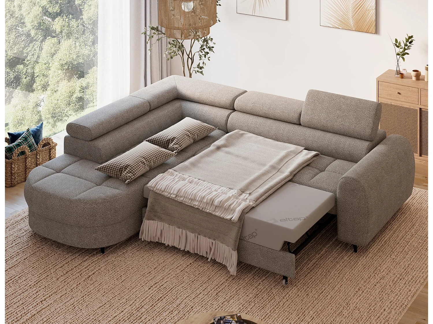 Ecksofa Vesteria mit Schlaffunktion und Bettkasten – Modernes Design, verstellbare Kopfstützen und hoher Sitzkomfort