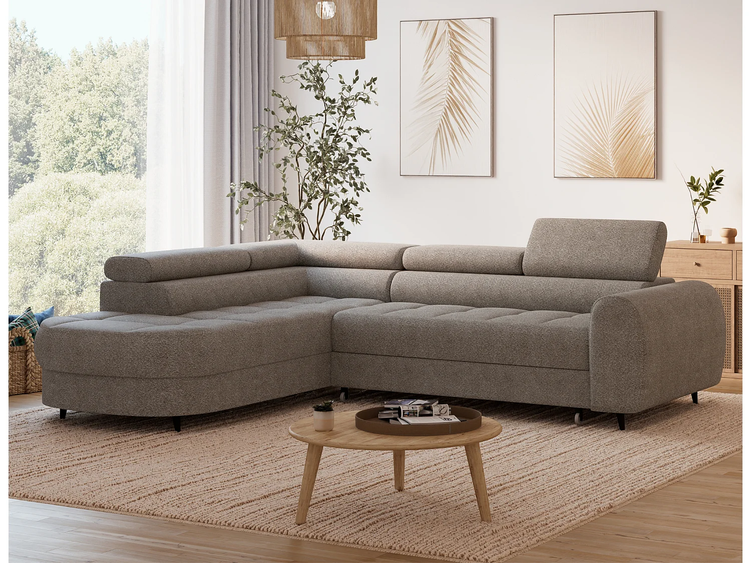 Ecksofa Vesteria mit Schlaffunktion und Bettkasten – Modernes Design, verstellbare Kopfstützen und hoher Sitzkomfort