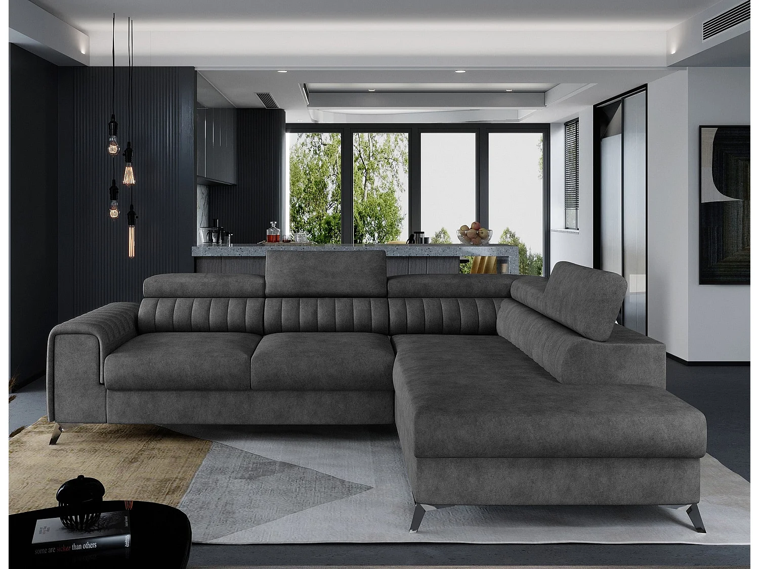 Divano Letto Moderno a L Laurence con Poggiatesta Regolabili e Contenitore - 278 x 205 cm
