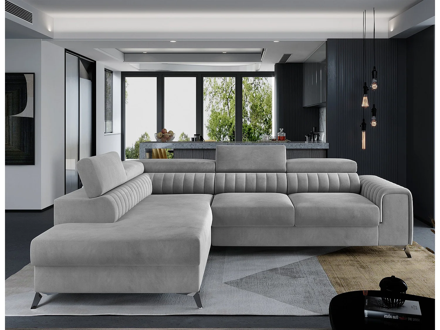 Moderno Divano Letto a L Laurence con Poggiatesta Regolabili e Contenitore - 278 x 205 cm