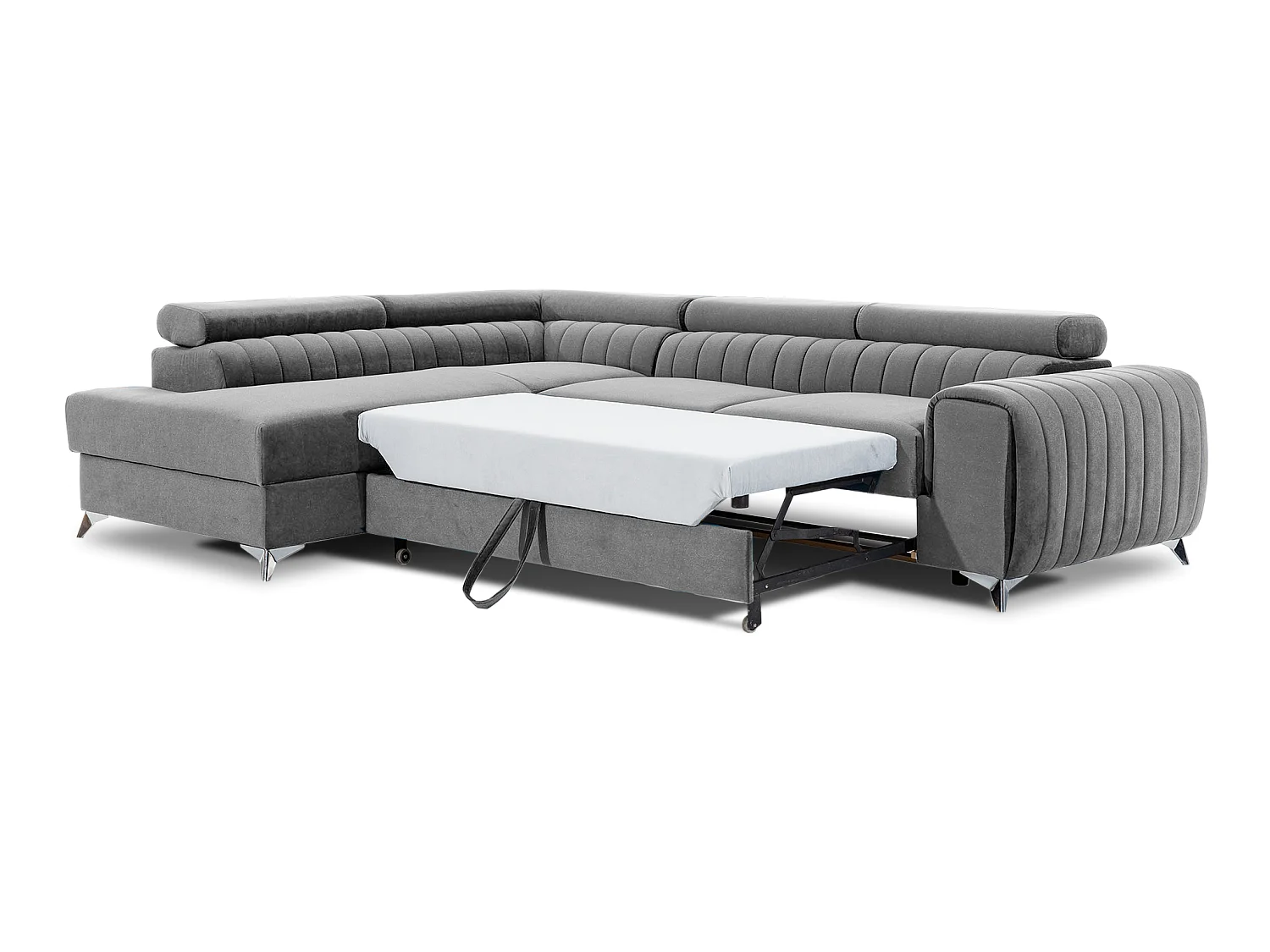 Moderno Divano Letto a L Laurence con Poggiatesta Regolabili e Contenitore - 278 x 205 cm