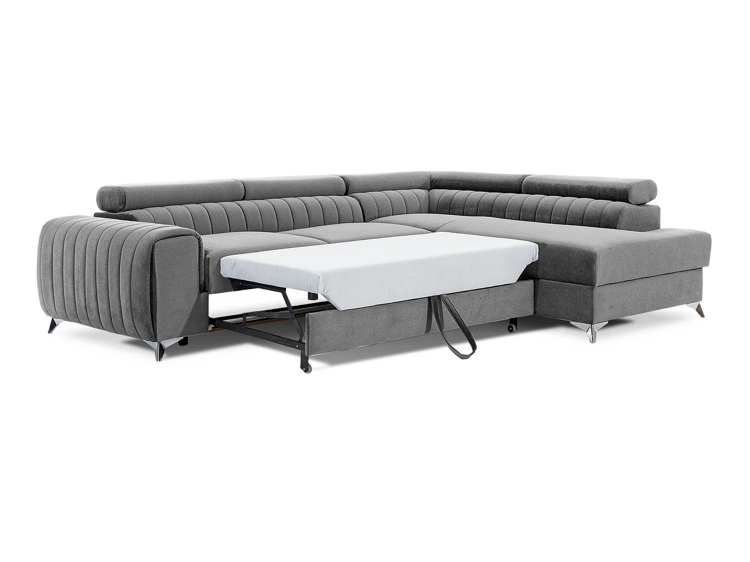 Moderno Divano Letto a L Laurence con Poggiatesta Regolabili e Contenitore - 278 x 205 cm