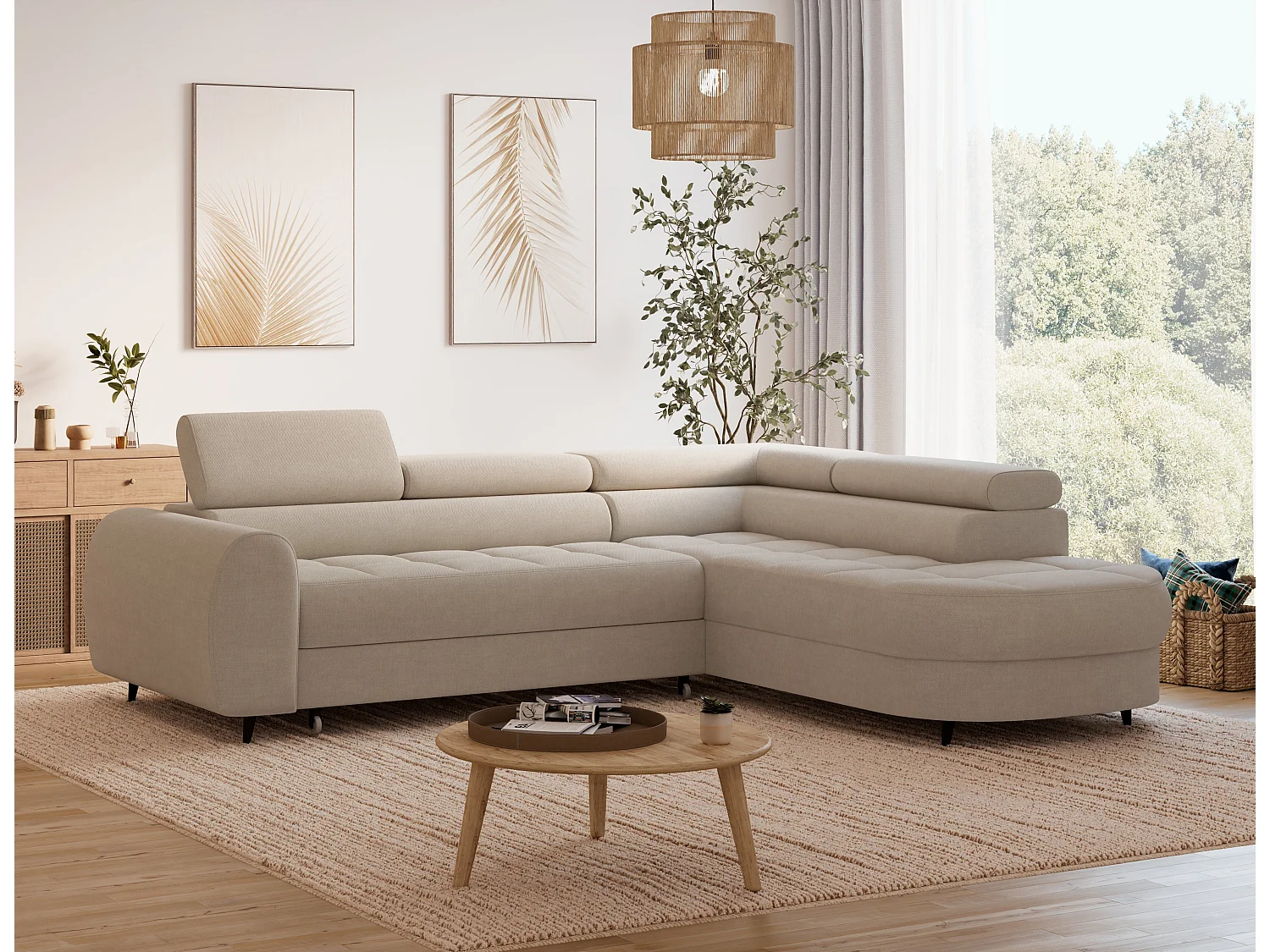 Ecksofa Vesteria mit Schlaffunktion und Bettkasten – Modernes Design, verstellbare Kopfstützen und hoher Sitzkomfort