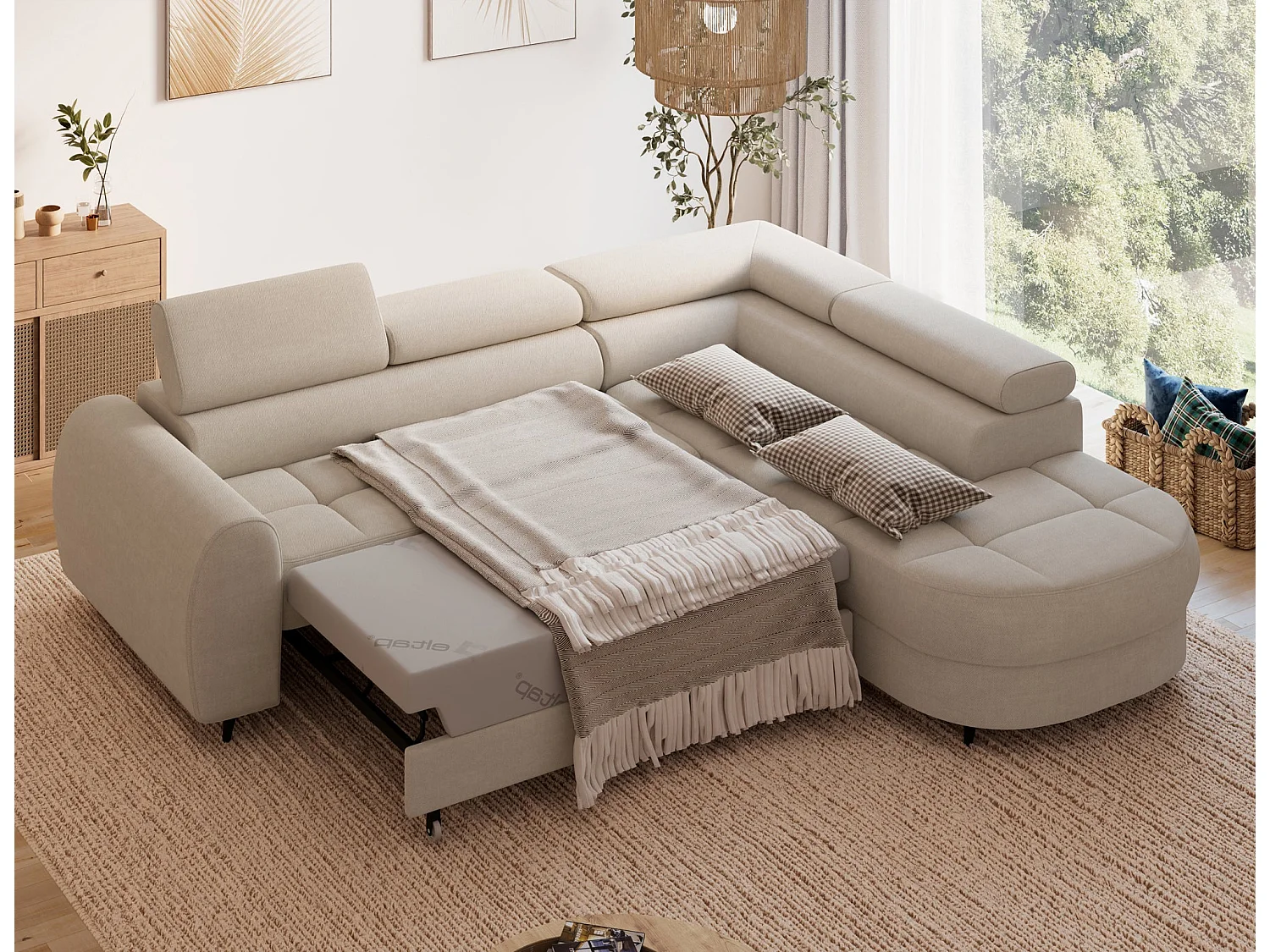 Ecksofa Vesteria mit Schlaffunktion und Bettkasten – Modernes Design, verstellbare Kopfstützen und hoher Sitzkomfort