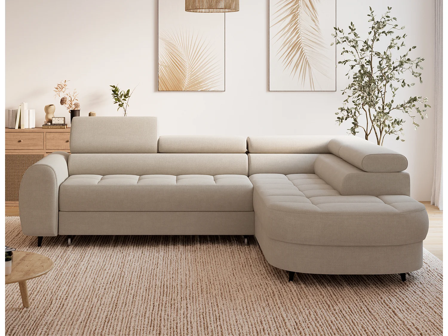 Ecksofa Vesteria mit Schlaffunktion und Bettkasten – Modernes Design, verstellbare Kopfstützen und hoher Sitzkomfort