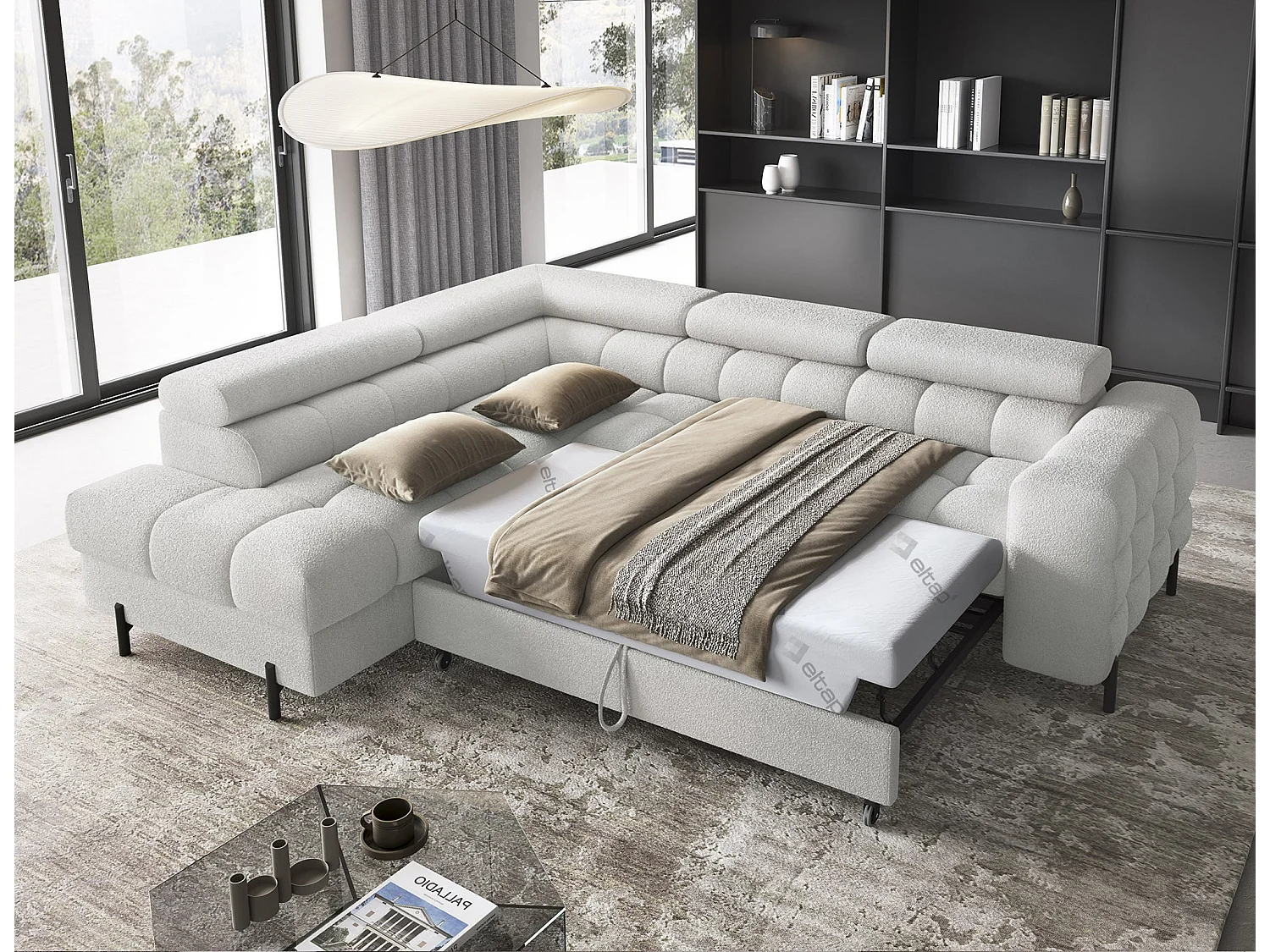 Wohnlandschaft FERUCCE Ecksofa L-Form – Polsterecke mit Schlaffunktion, Bettkasten & verstellbaren Kopfstützen 276 cm