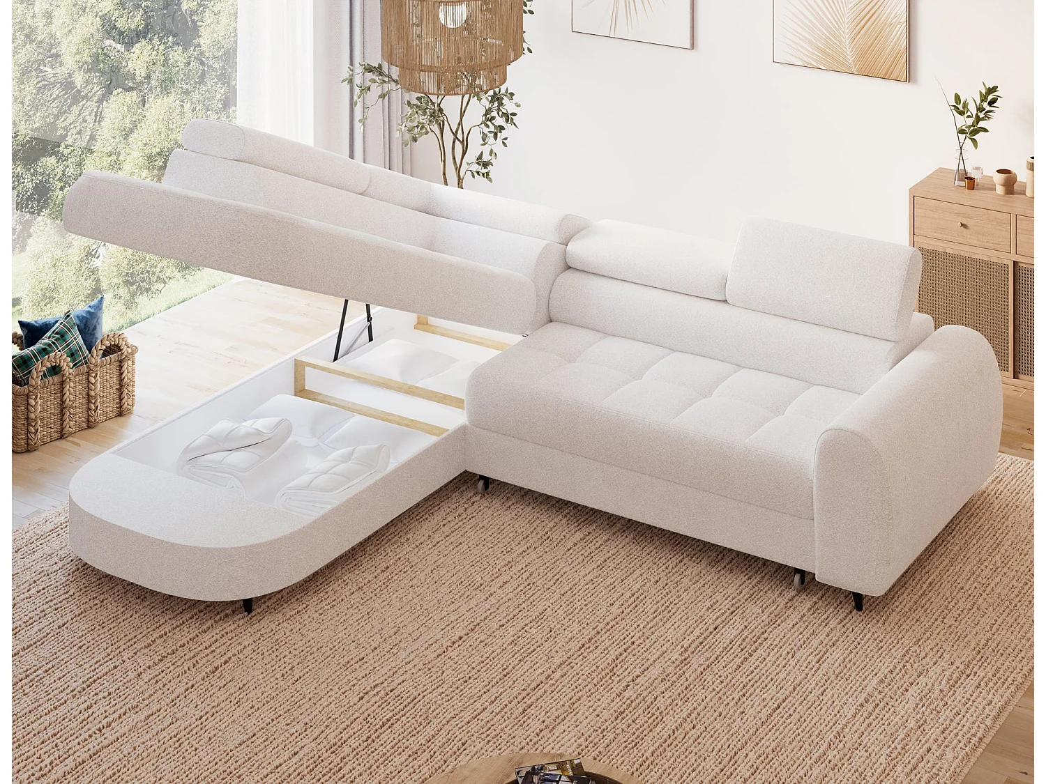 Ecksofa Vesteria mit Schlaffunktion und Bettkasten – Modernes Design, verstellbare Kopfstützen und hoher Sitzkomfort