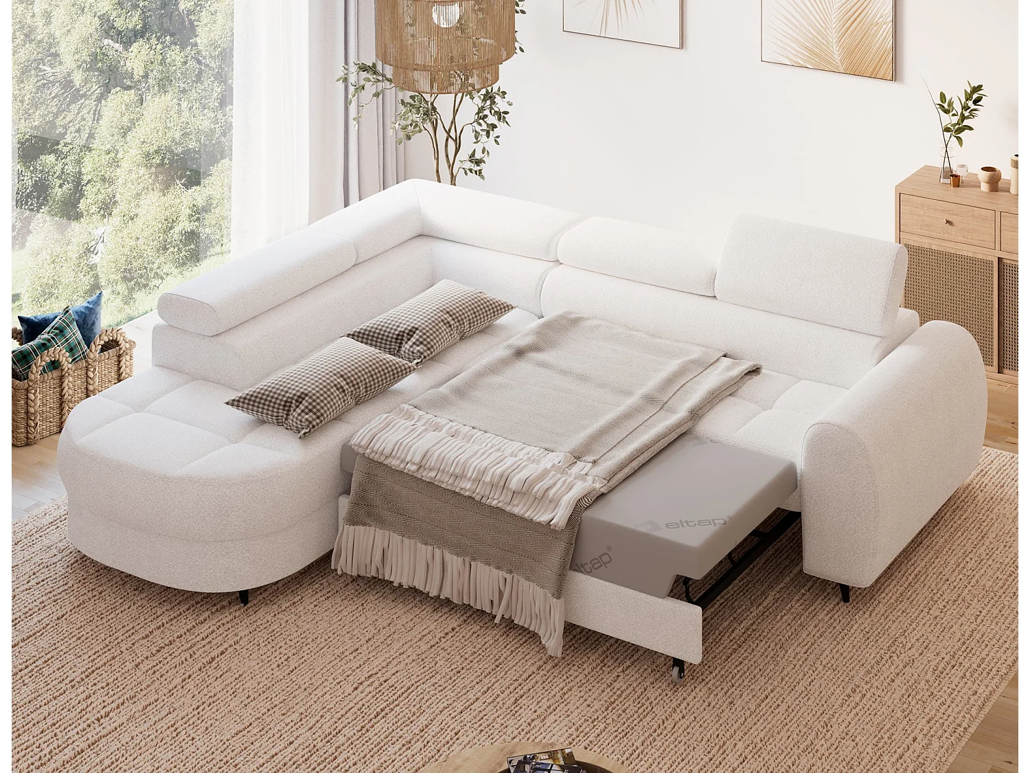 Ecksofa Vesteria mit Schlaffunktion und Bettkasten – Modernes Design, verstellbare Kopfstützen und hoher Sitzkomfort