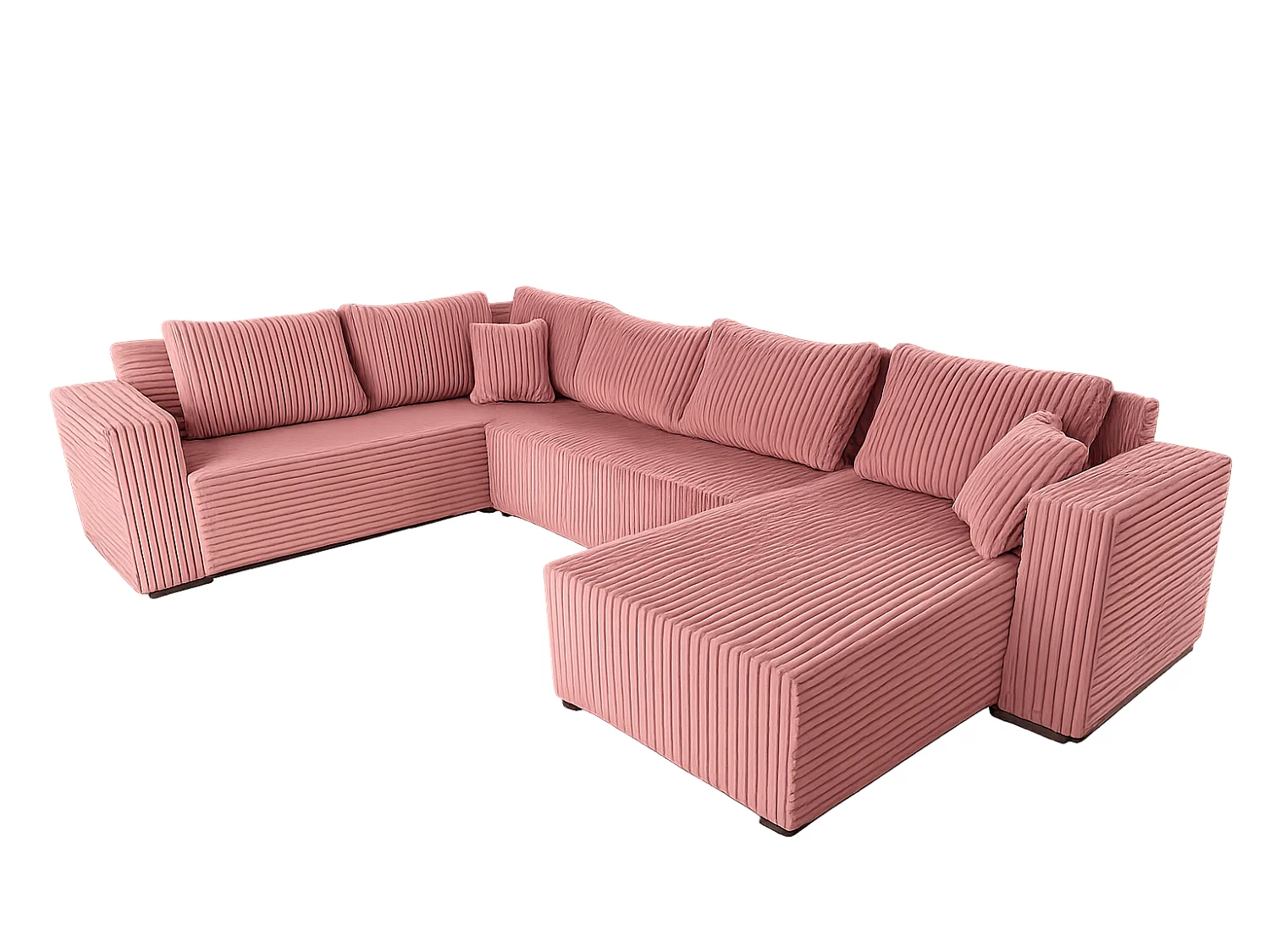 Wohnlandschaft Stylo U-Form mit Schlaffunktion & Bettkasten – Ecksofa in Cord Tilia – Breite 315 cm  Rosa