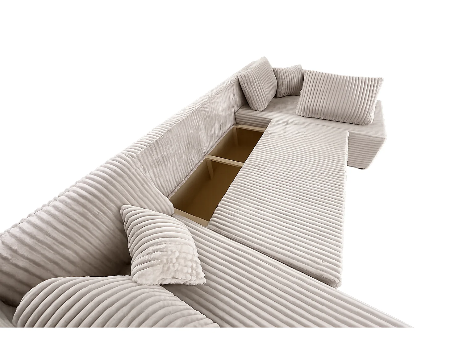 Wohnlandschaft Stylo U-Form mit Schlaffunktion & Bettkasten – Ecksofa in Cord Tilia – Breite 315 cm  Rosa