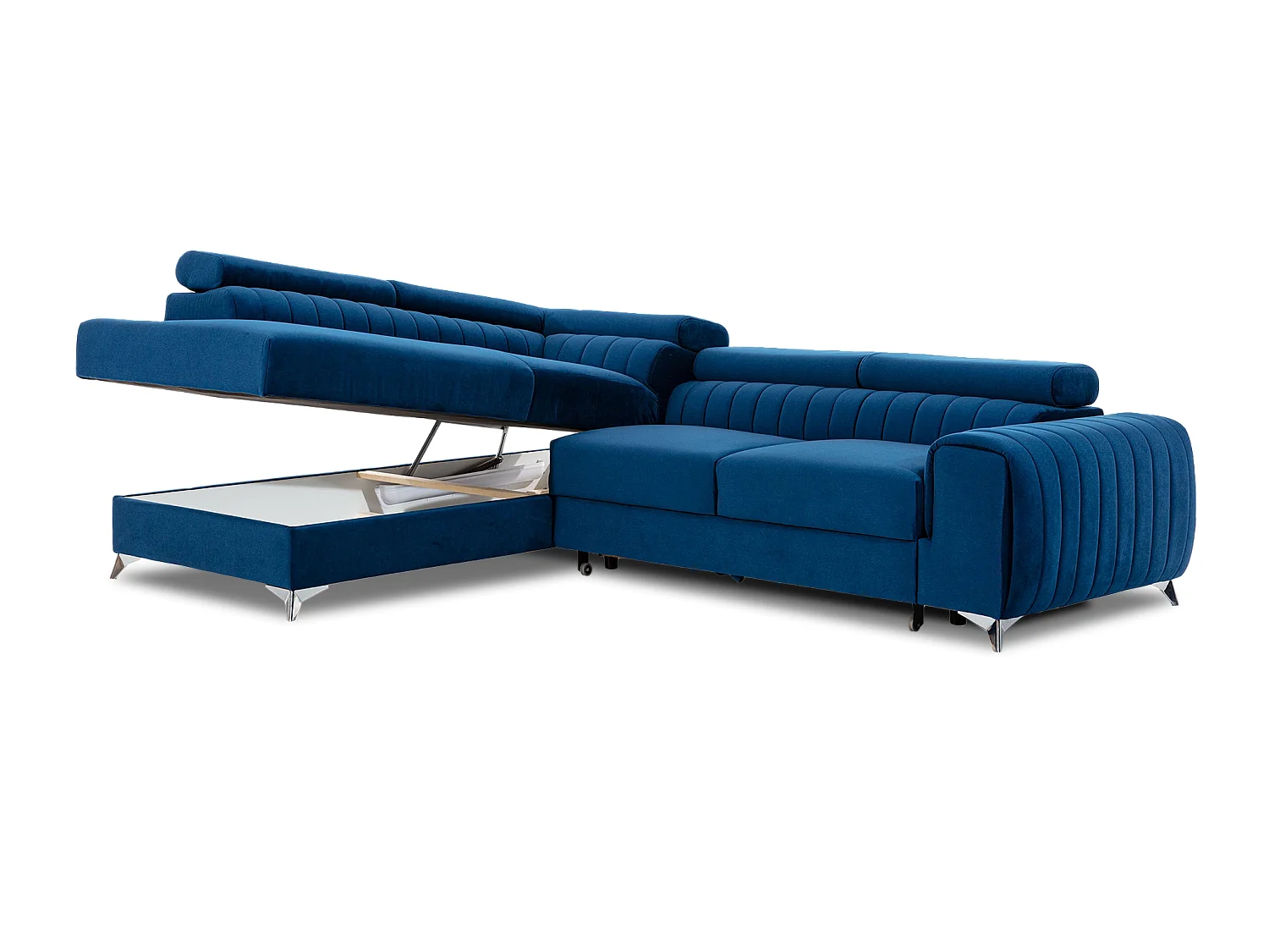 Canapé-Lit Moderne en Forme de L Bleu avec Appuie-Têtes Réglables et Rangement - 278 x 205 cm
