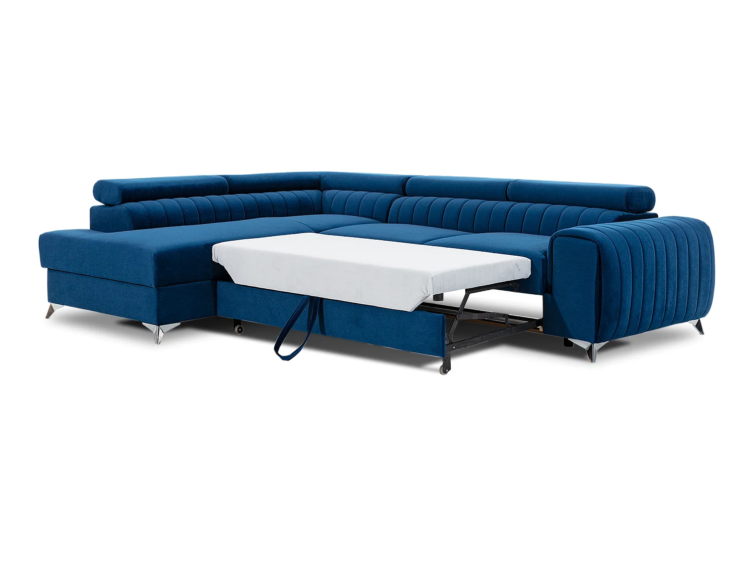 Canapé-Lit Moderne en Forme de L Bleu avec Appuie-Têtes Réglables et Rangement - 278 x 205 cm