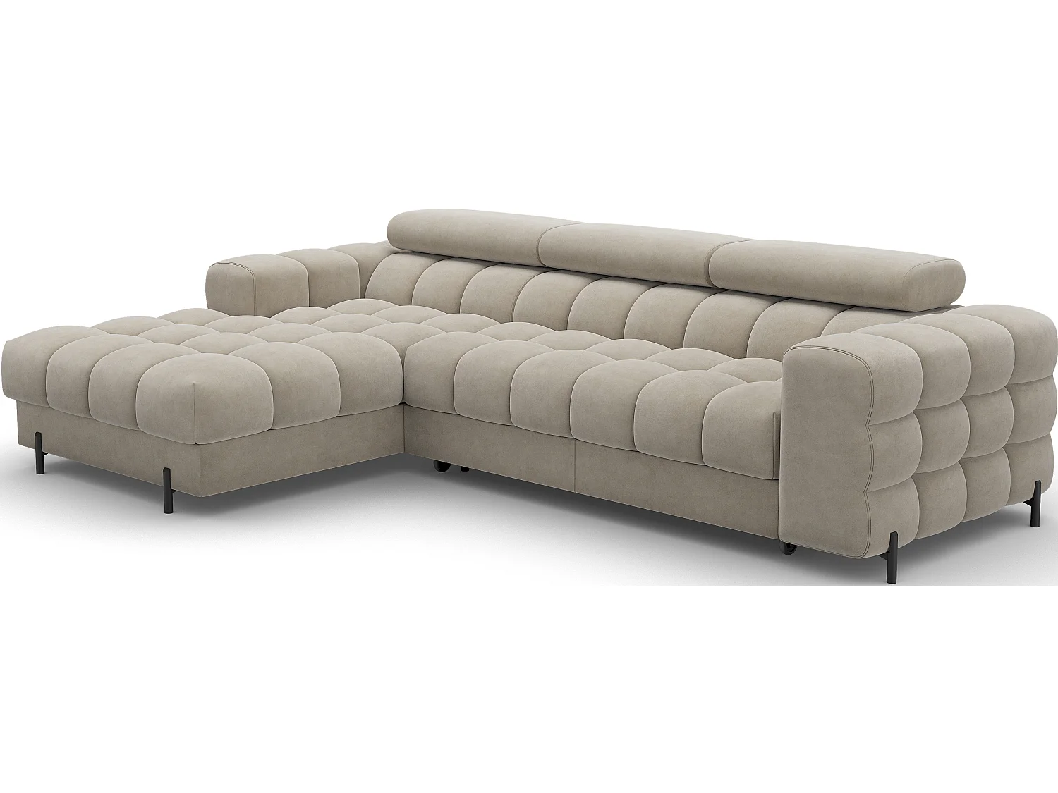 Moderne L-Vormige Premium Slaapbank FELRO met Verstelbare Hoofdsteunen & Opbergruimte - Beige Stof, Linkerhoek