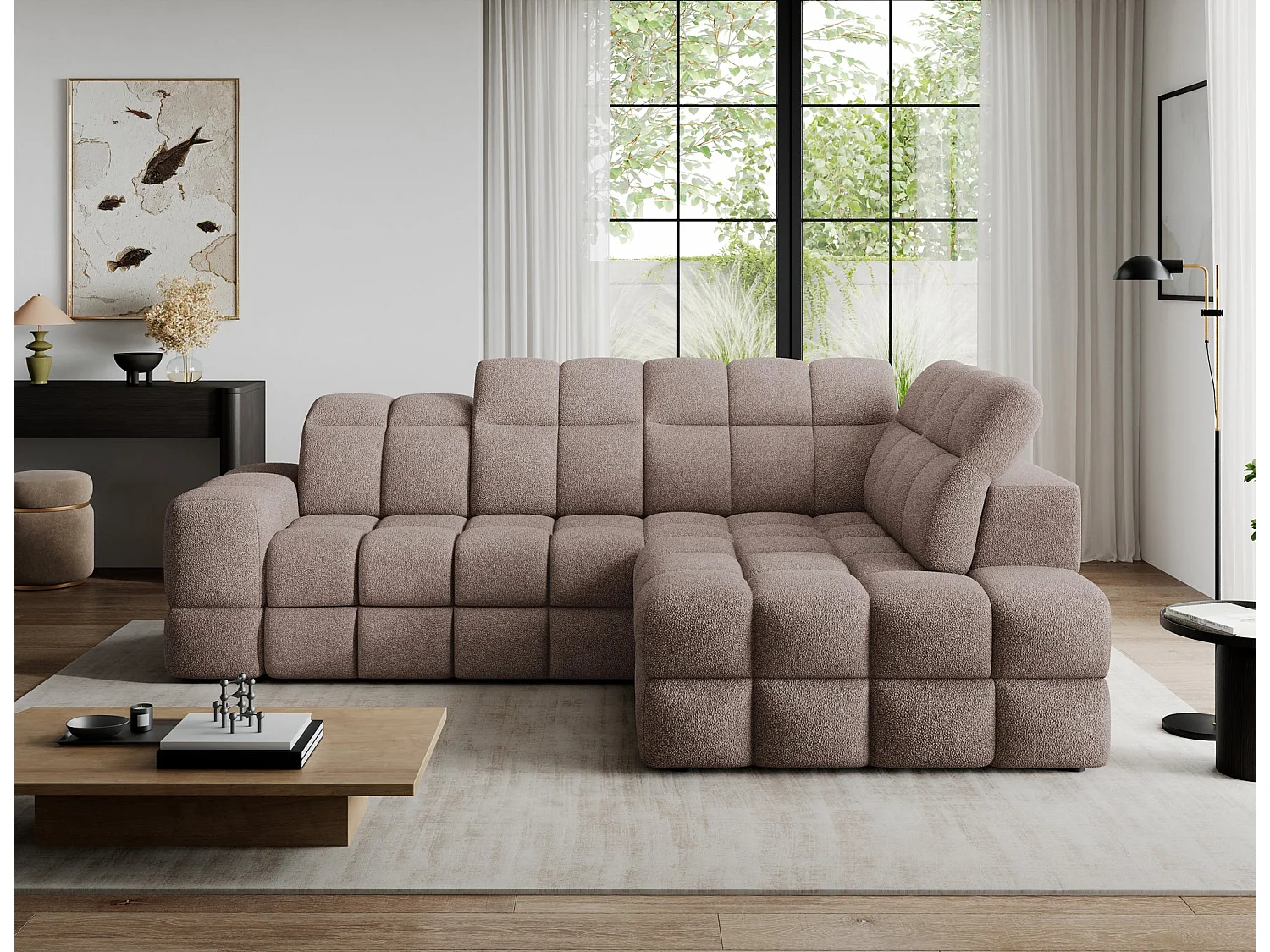 Ecksofa Bronon mit Schlaffunktion und Bettkasten – Modernes Design, verstellbare Kopfstützen und verschiebbare Rückenlehnen