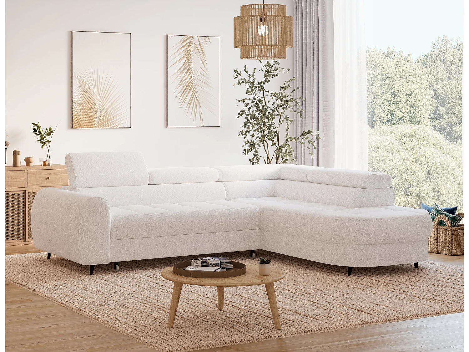 Ecksofa Vesteria mit Schlaffunktion und Bettkasten – Modernes Design, verstellbare Kopfstützen und hoher Sitzkomfort