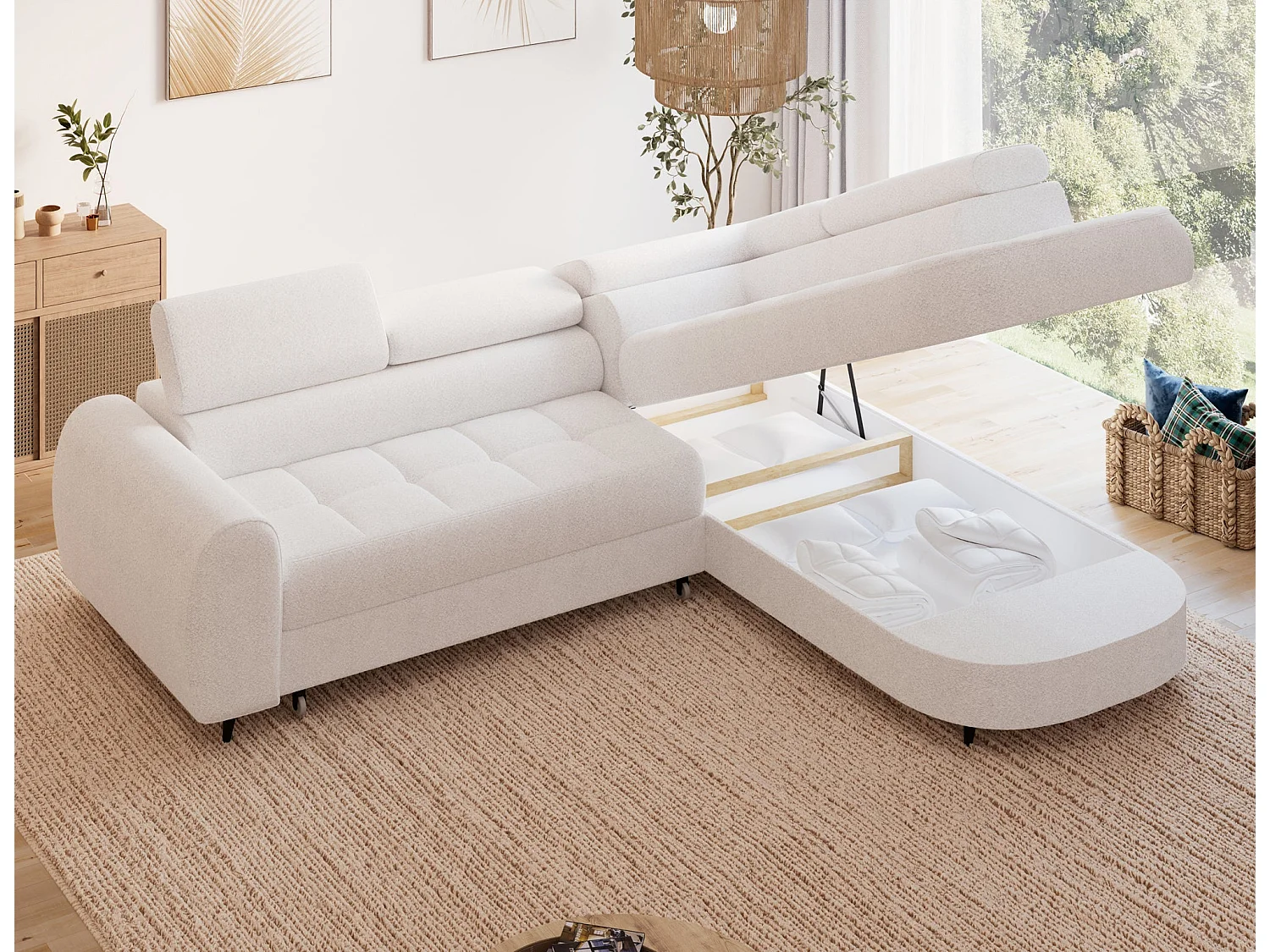 Ecksofa Vesteria mit Schlaffunktion und Bettkasten – Modernes Design, verstellbare Kopfstützen und hoher Sitzkomfort