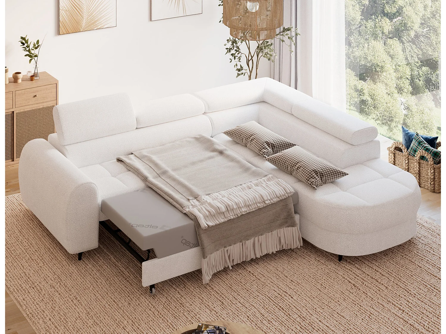 Ecksofa Vesteria mit Schlaffunktion und Bettkasten – Modernes Design, verstellbare Kopfstützen und hoher Sitzkomfort