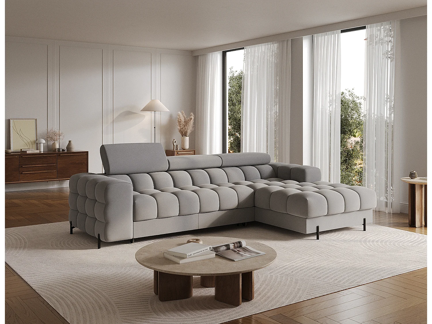 Moderne L-vormige Premium Slaapbank FELRO met Verstelbare Hoofdsteunen, Opbergruimte & Strak Ontwerp