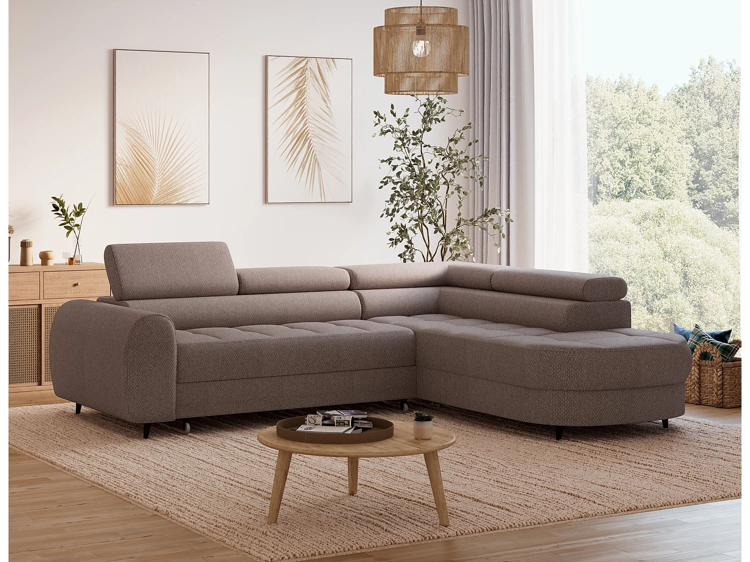 Ecksofa Vesteria mit Schlaffunktion und Bettkasten – Modernes Design, verstellbare Kopfstützen und hoher Sitzkomfort