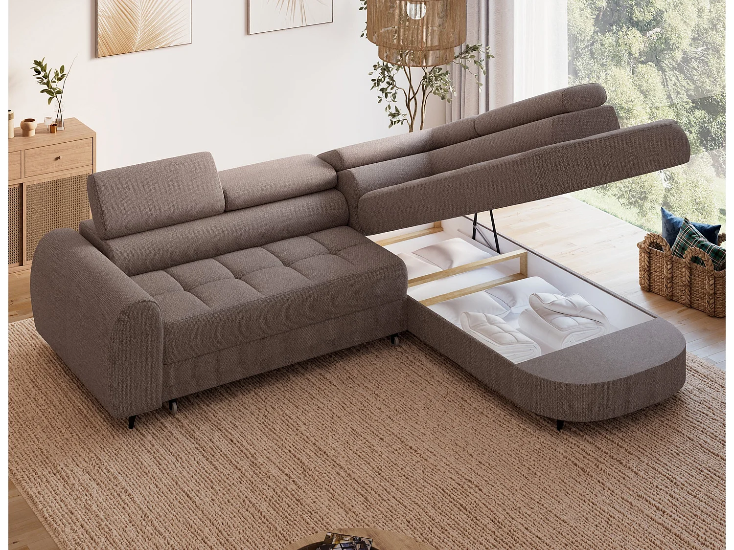 Ecksofa Vesteria mit Schlaffunktion und Bettkasten – Modernes Design, verstellbare Kopfstützen und hoher Sitzkomfort