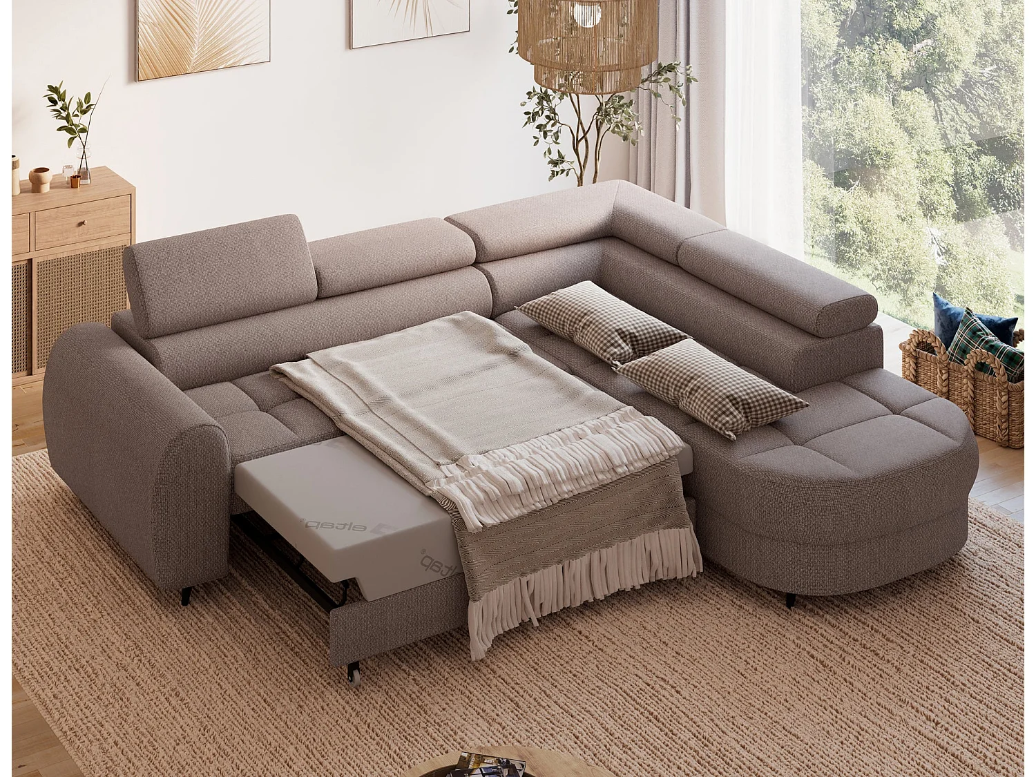Ecksofa Vesteria mit Schlaffunktion und Bettkasten – Modernes Design, verstellbare Kopfstützen und hoher Sitzkomfort