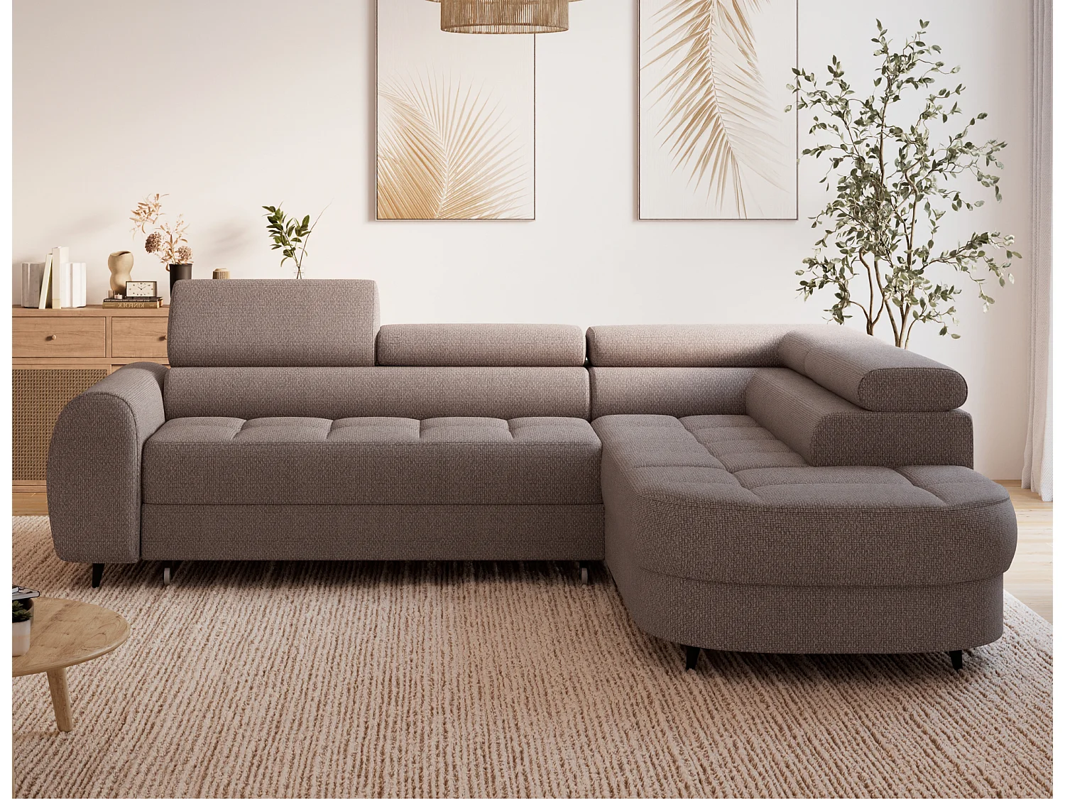 Ecksofa Vesteria mit Schlaffunktion und Bettkasten – Modernes Design, verstellbare Kopfstützen und hoher Sitzkomfort