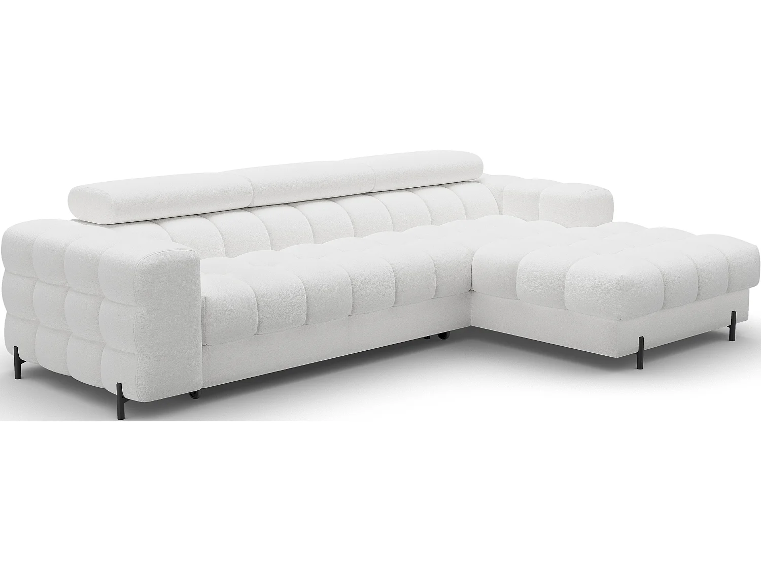 Canapé-Lit Premium Moderne en Forme de L FELRO avec Appuie-Têtes Réglables & Rangement - Tissu Blanc, Chaise Gauche