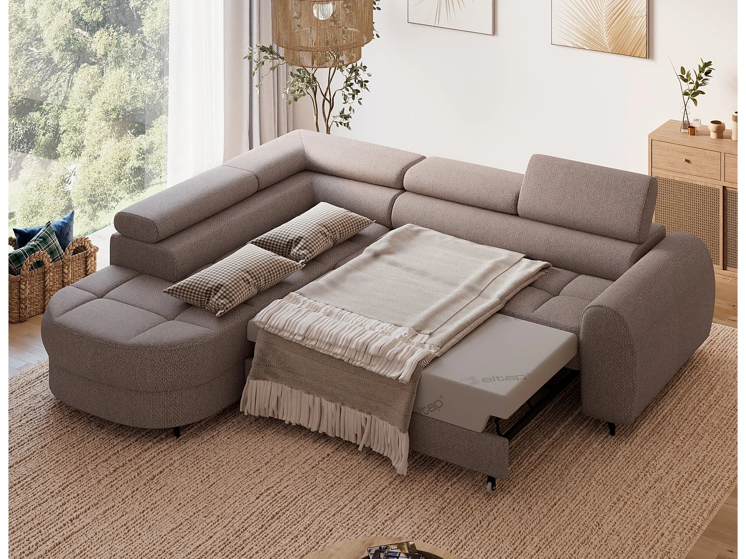 Ecksofa Vesteria mit Schlaffunktion und Bettkasten – Modernes Design, verstellbare Kopfstützen und hoher Sitzkomfort