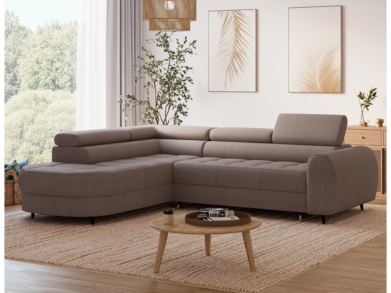 Ecksofa Vesteria mit Schlaffunktion und Bettkasten – Modernes Design, verstellbare Kopfstützen und hoher Sitzkomfort