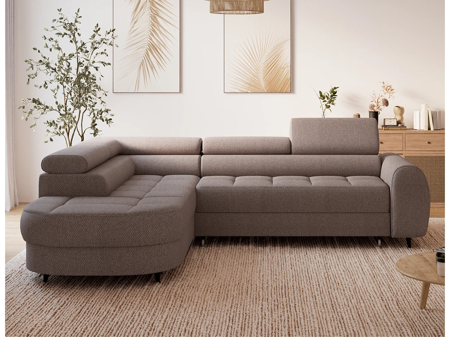 Ecksofa Vesteria mit Schlaffunktion und Bettkasten – Modernes Design, verstellbare Kopfstützen und hoher Sitzkomfort