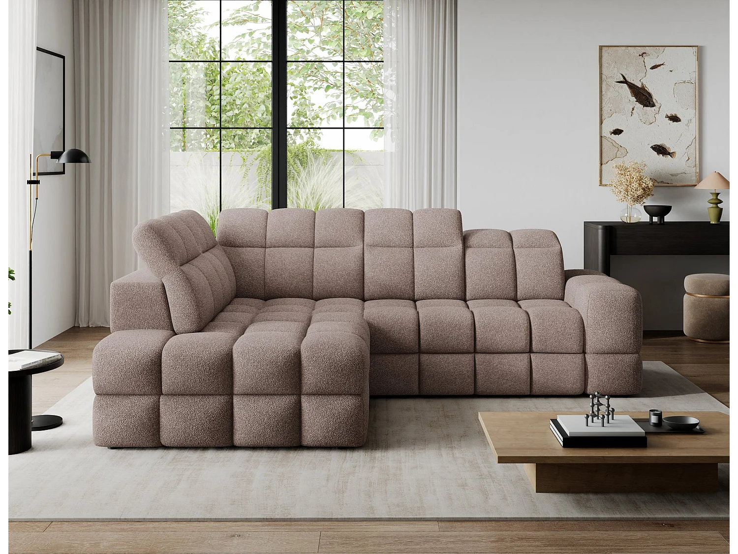 Ecksofa Bronon mit Schlaffunktion und Bettkasten – Modernes Design, verstellbare Kopfstützen und verschiebbare Rückenlehnen