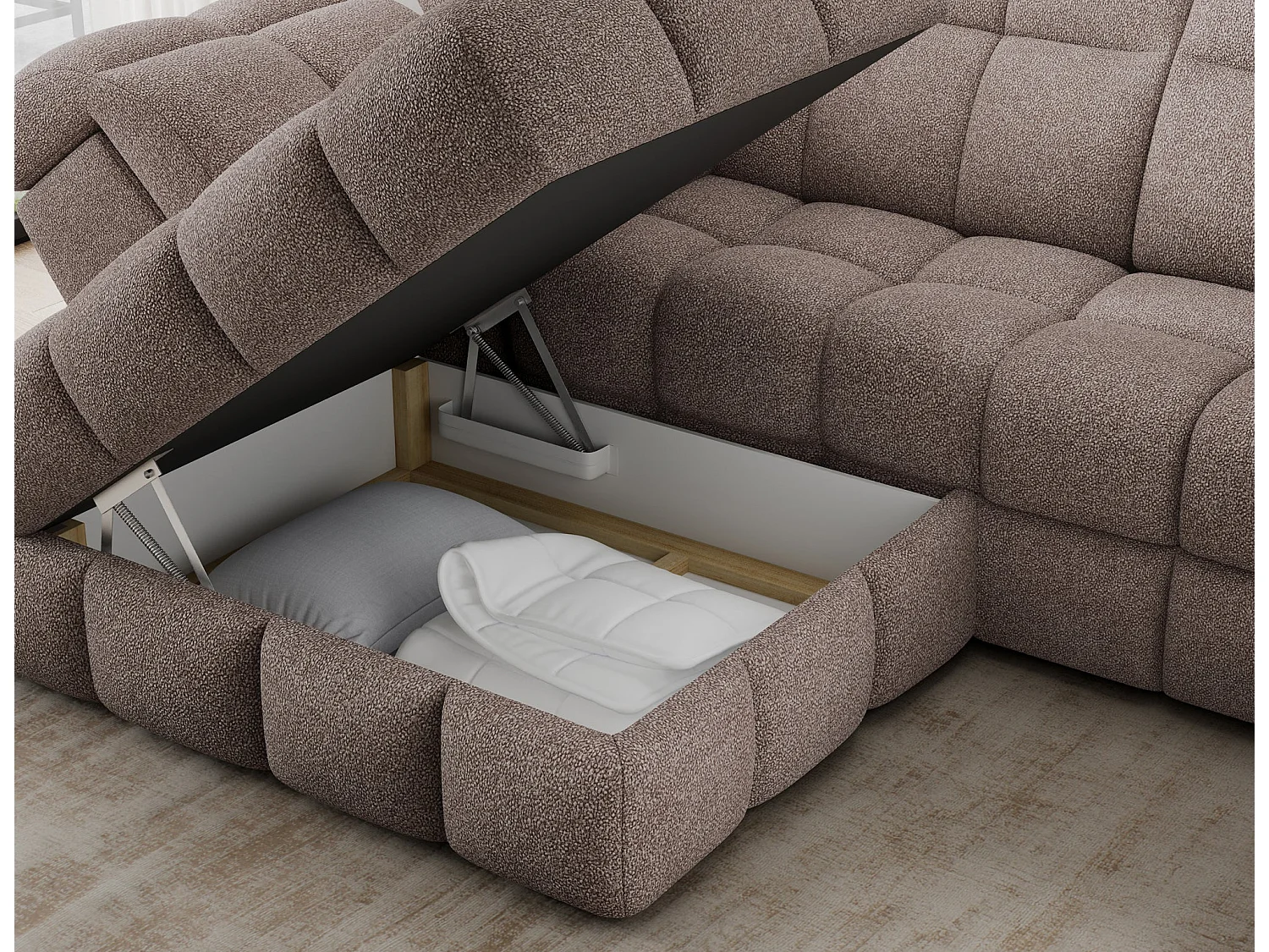 Ecksofa Bronon mit Schlaffunktion und Bettkasten – Modernes Design, verstellbare Kopfstützen und verschiebbare Rückenlehnen