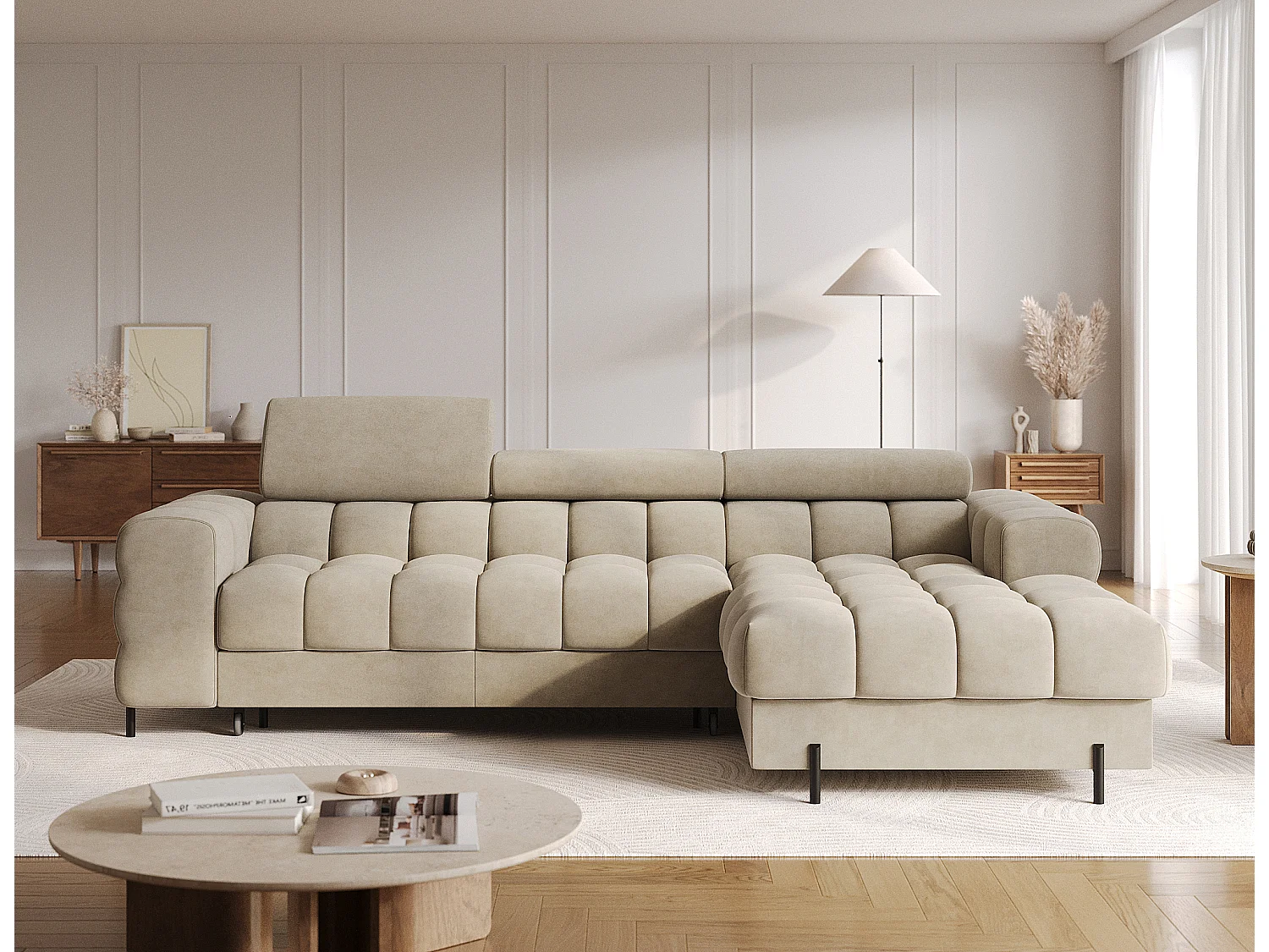 Moderne L-vormige Slaapbank FELRO met Verstelbare Hoofdsteunen, Opbergruimte & Premium Comfort