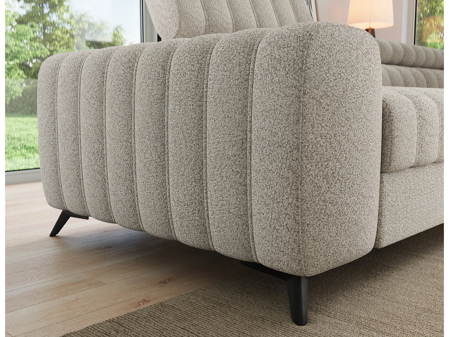 Kanedo Ecksofa mit Schlaffunktion und Bettkasten – Modernes Designsofa, verstellbare Kopfstützen, Metallfüße