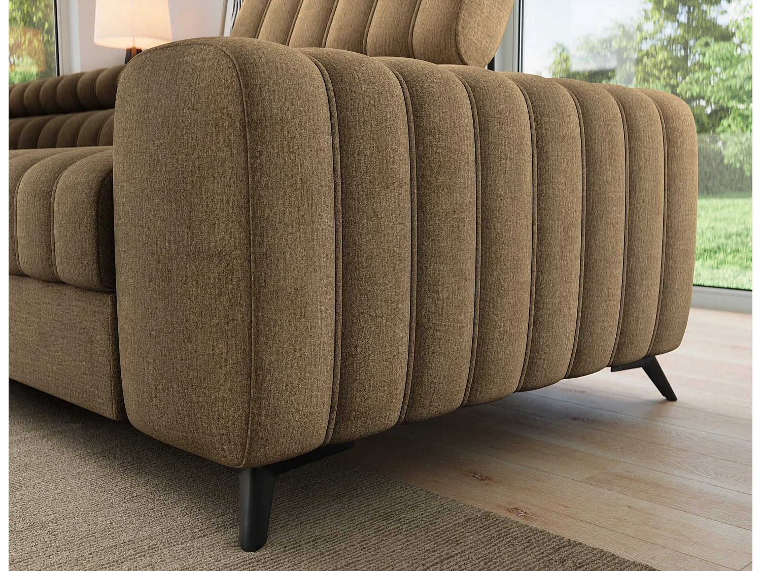 Kanedo Ecksofa mit Schlaffunktion und Bettkasten – Modernes Designsofa, verstellbare Kopfstützen, Metallfüße