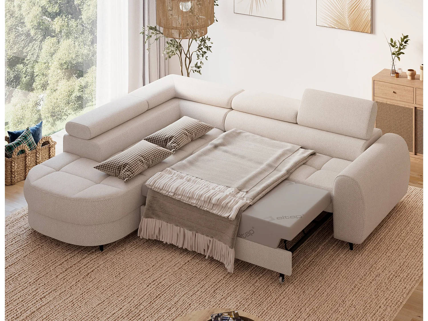 Ecksofa Vesteria mit Schlaffunktion und Bettkasten – Modernes Design, verstellbare Kopfstützen und hoher Sitzkomfort