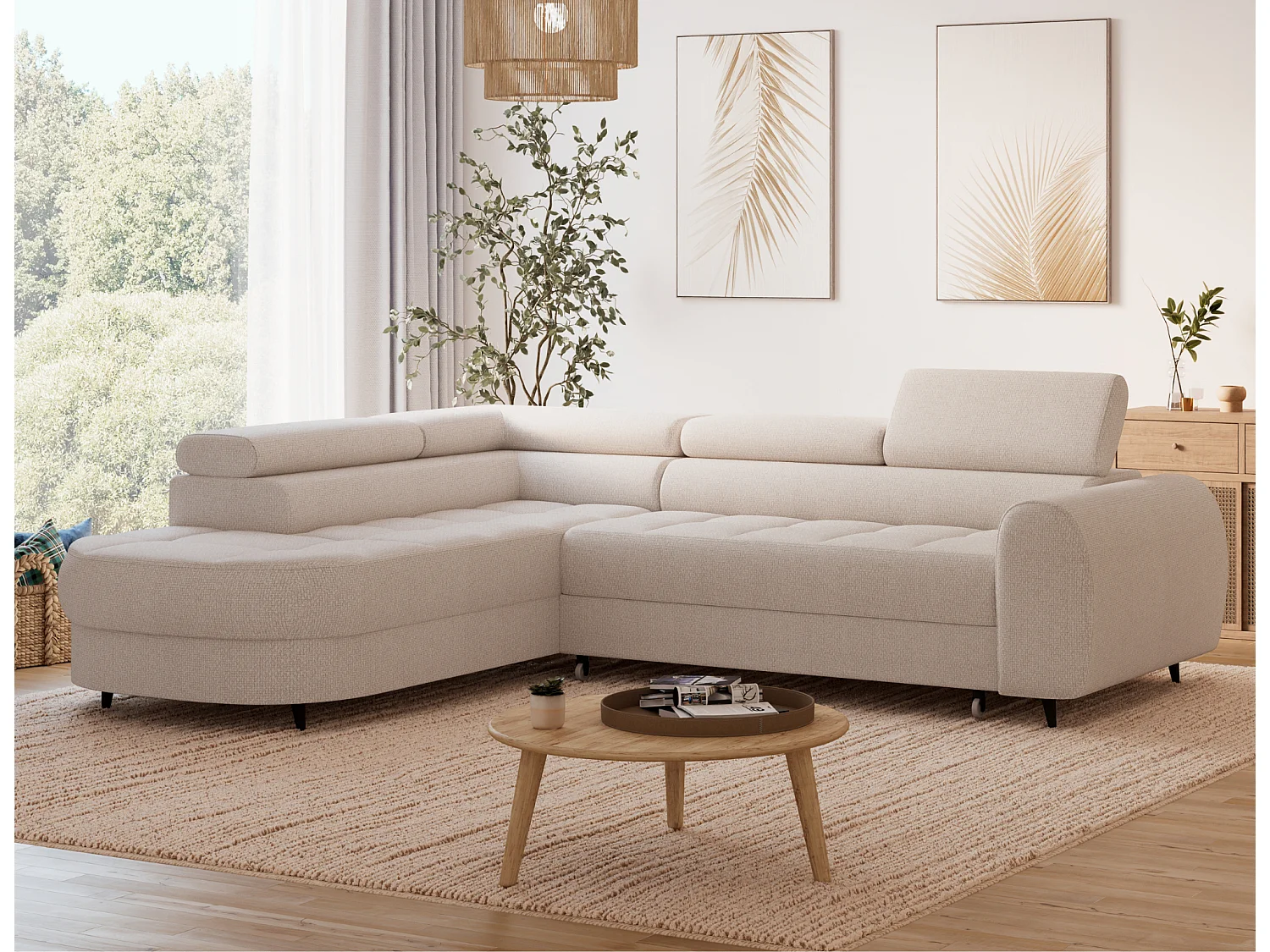 Ecksofa Vesteria mit Schlaffunktion und Bettkasten – Modernes Design, verstellbare Kopfstützen und hoher Sitzkomfort